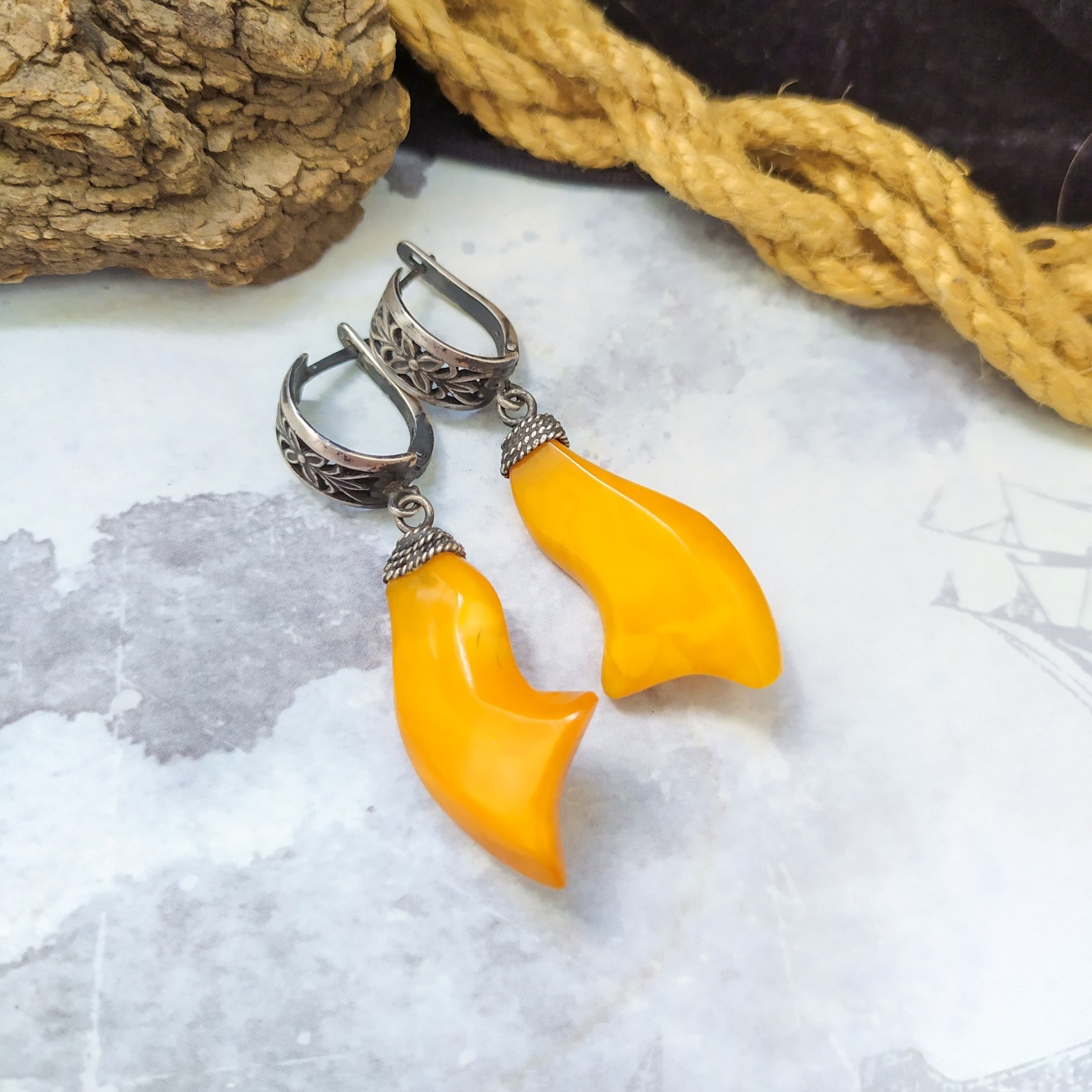 Vintage USSR Amber Earrings 875 Silver Soviet amber earrings
