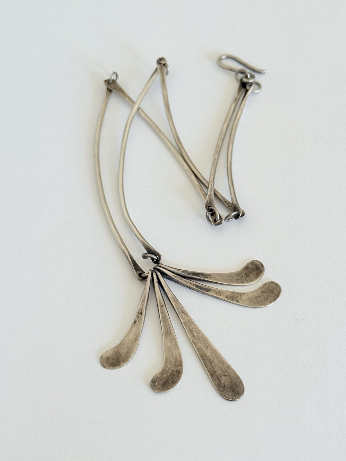 Vintage Modernist Bar Link Sterling Silver Fringe Paddle Necklace
