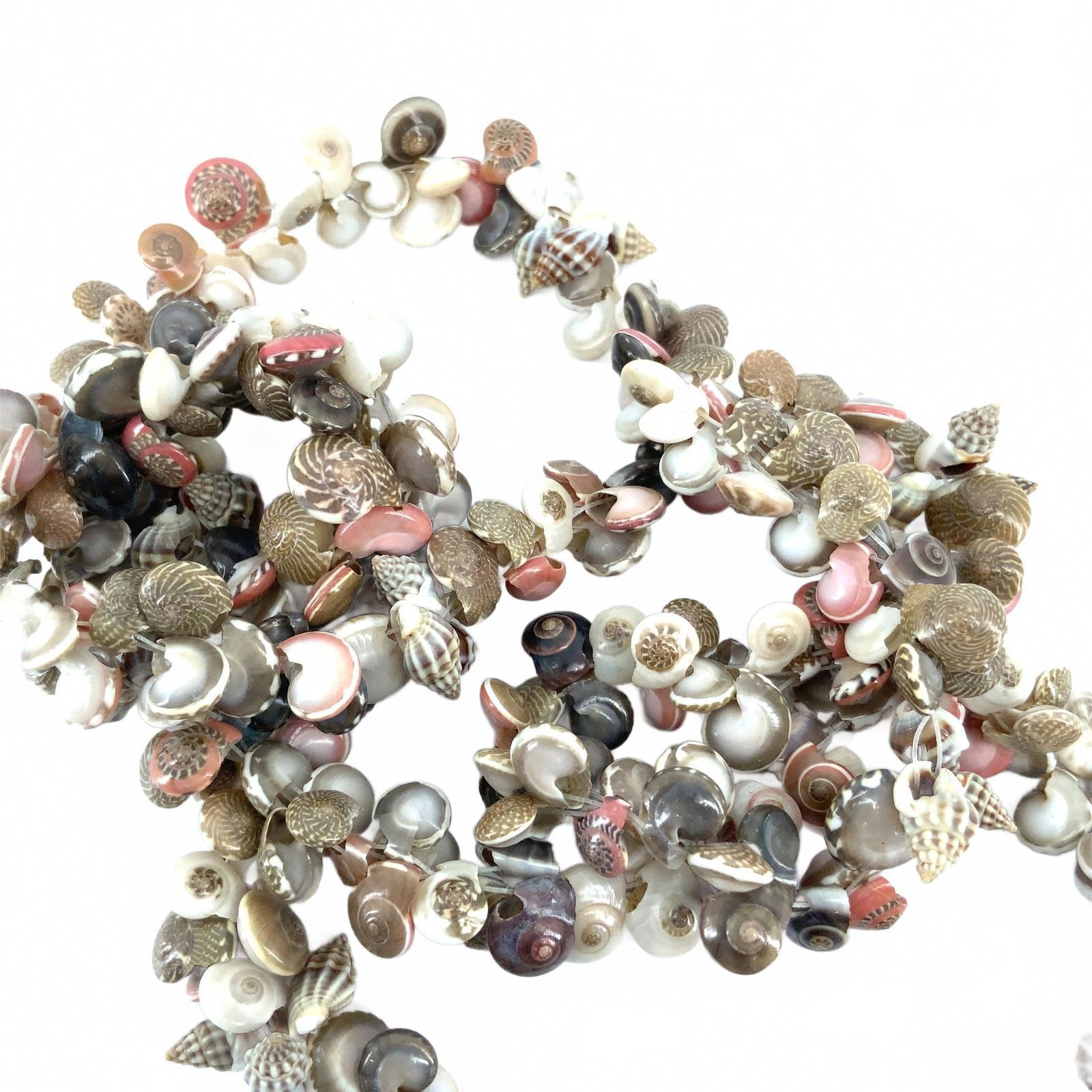 Vintage Natural Sea Shell Boho Beach Necklace Multi Strand Brown Pink Earth Tone