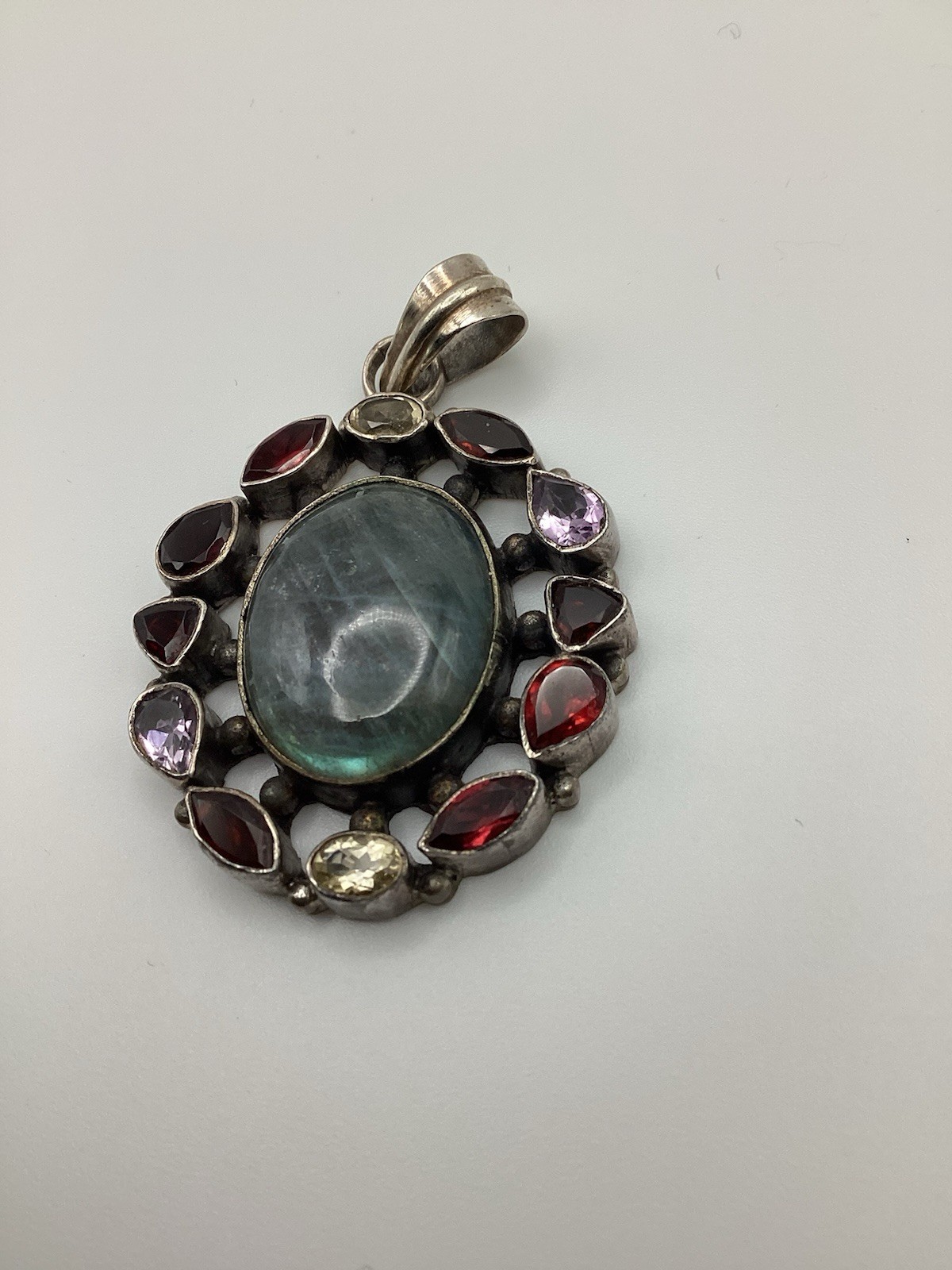 STERLING SILVER PENDANT AMETHYST GARNET PERIDOT IOLITE TOPAZ PEACOCK LABRADORITE