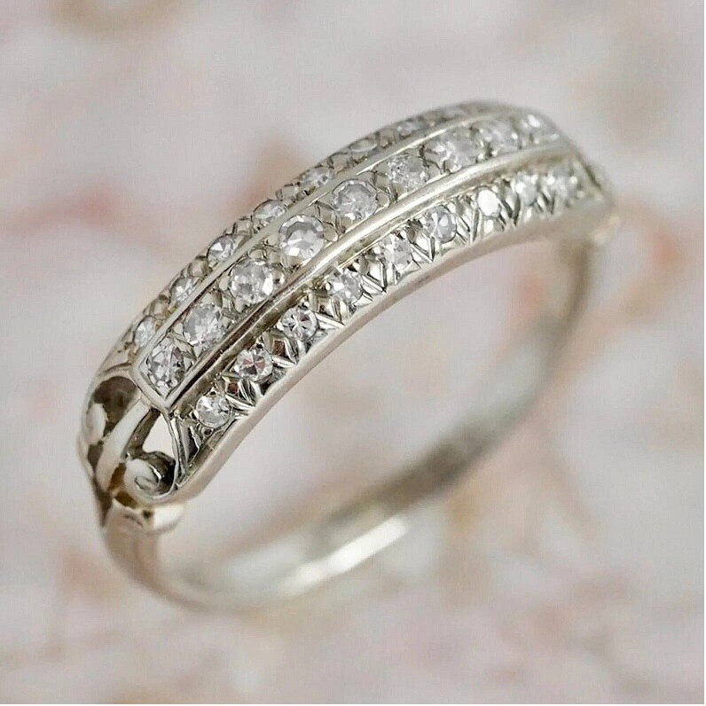 1/3 Ctw White Round Cut Simulated Diamond Antique Style Art Deco 925 Silver Ring