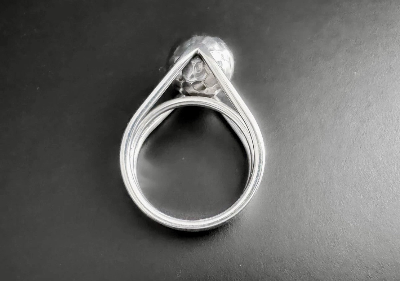 DDD Dominique Dinouart Sterling Silver Modernist Wire Bar Hammered Ball Ring 9