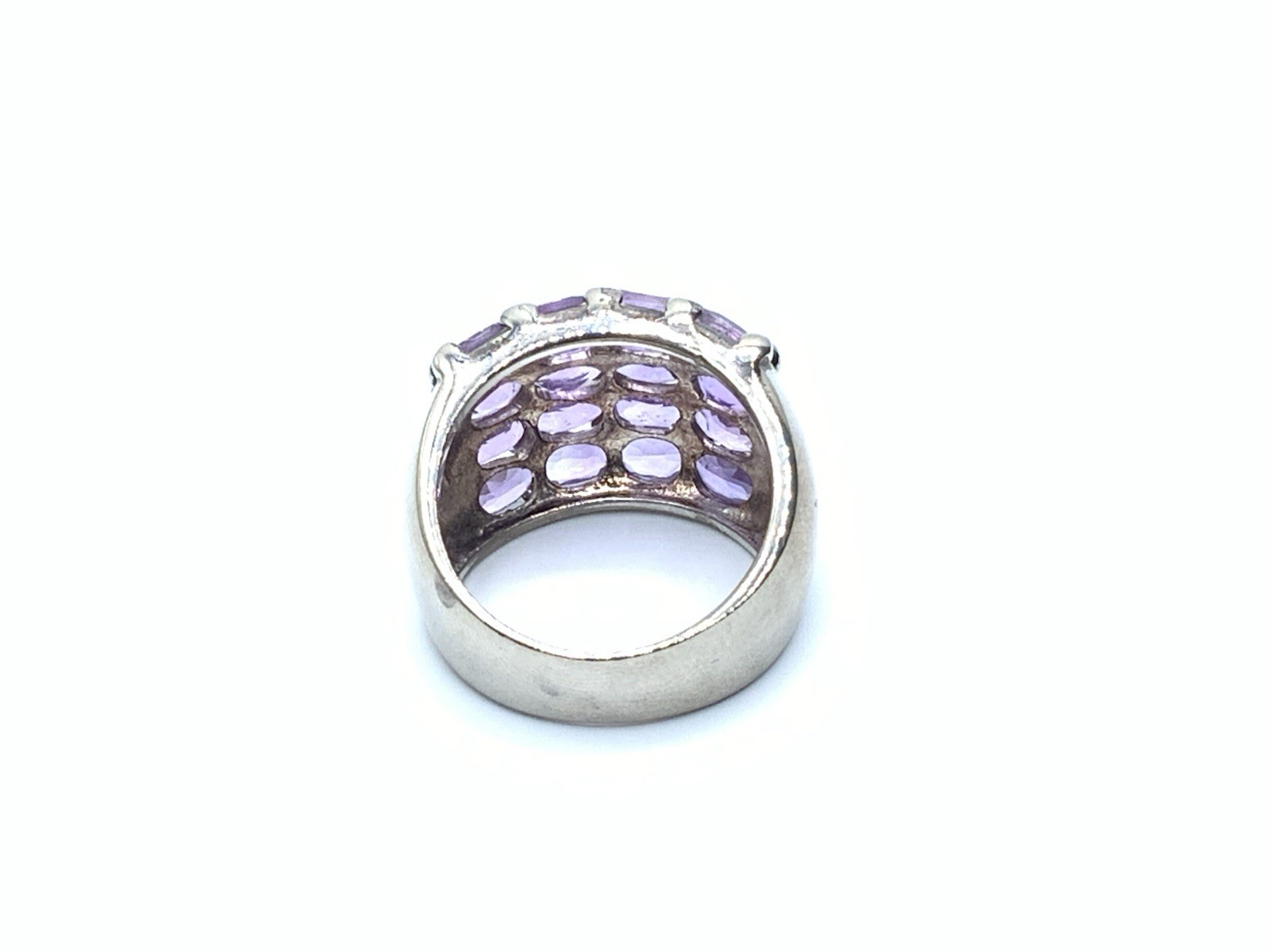 DBJ 925 Sterling Silver Rhodium Amethyst 5 Row Wide Cigar Band Ring ~ Sz. 8