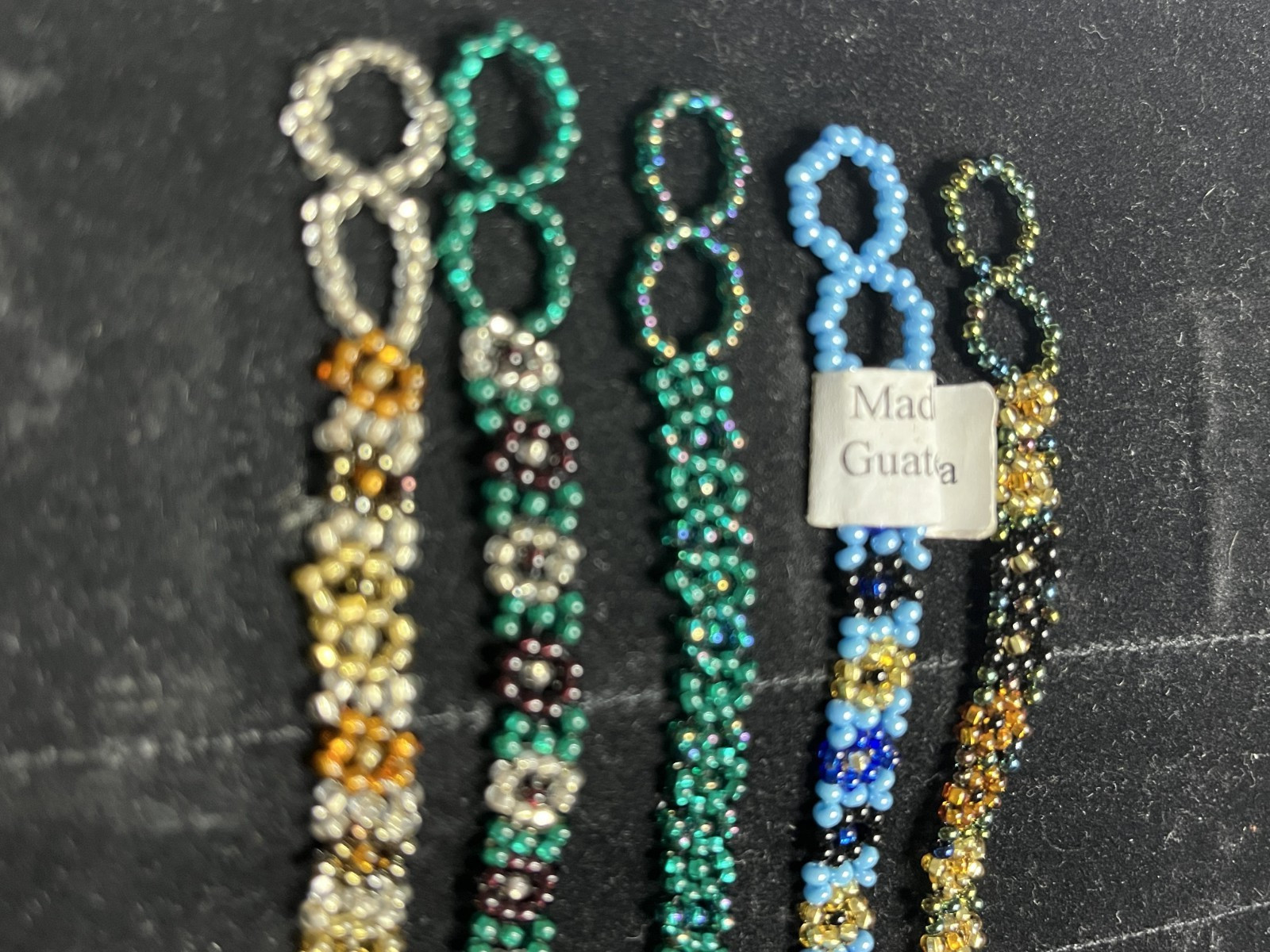 Lot of 5 Vintage Guatemalan Beaded Bracelets – Glass Flower Pattern – One w/Tag