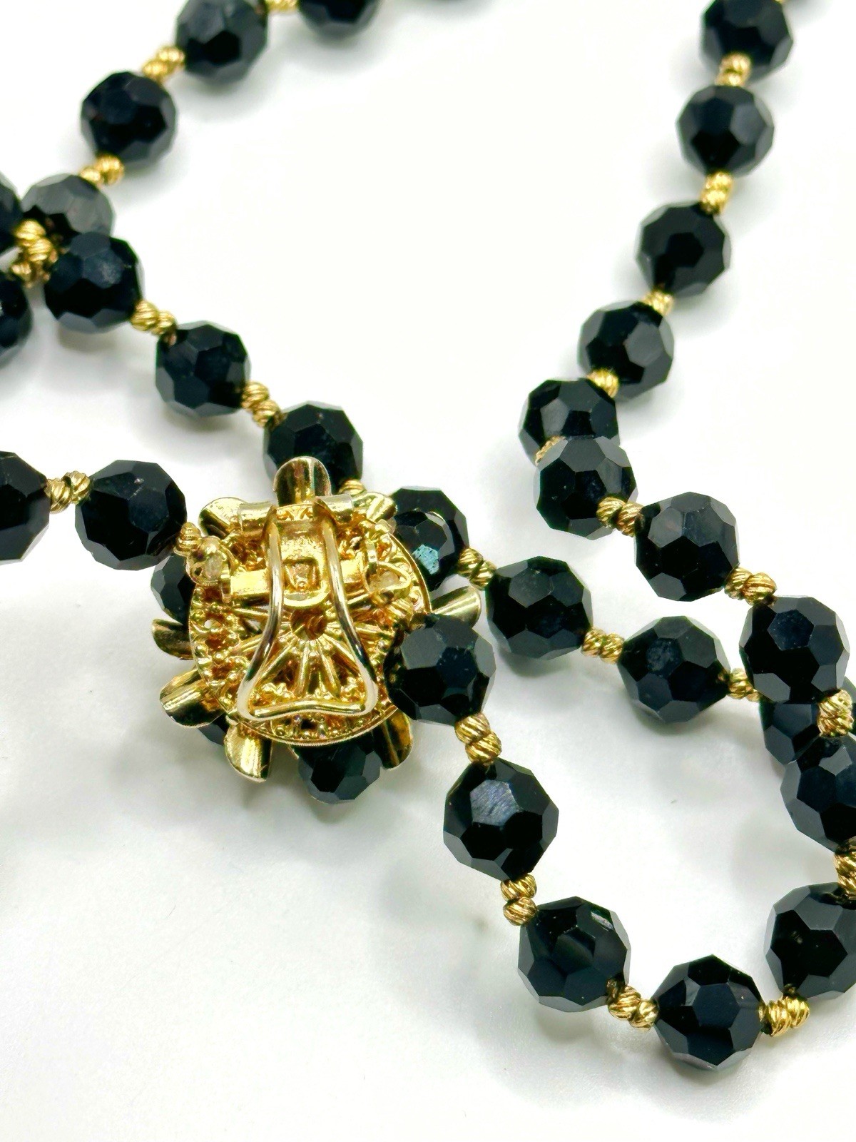 Vintage Black Glass Bead Convertible Necklace 31”