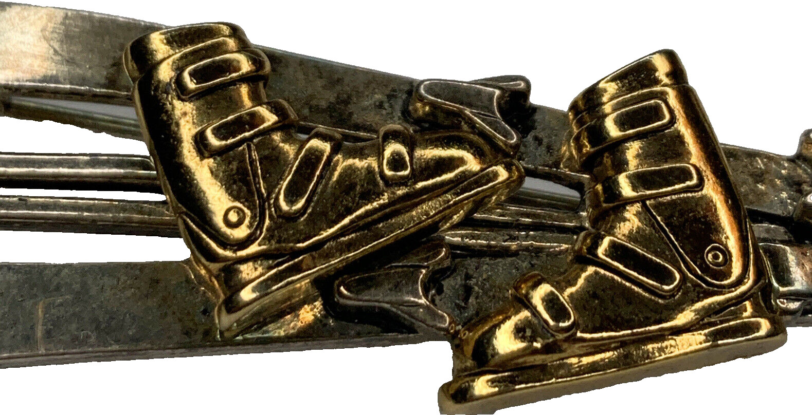 DARLENE Big Winter Skiing Brooch Ski Poles Boots Skis Signed Two Toned 15g VTG