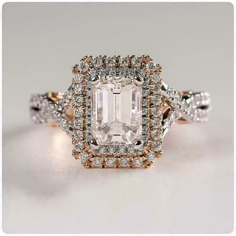 Art Deco Inspired Emerald Cut Lab Created Diamond 925 Silver Anniversary Ring