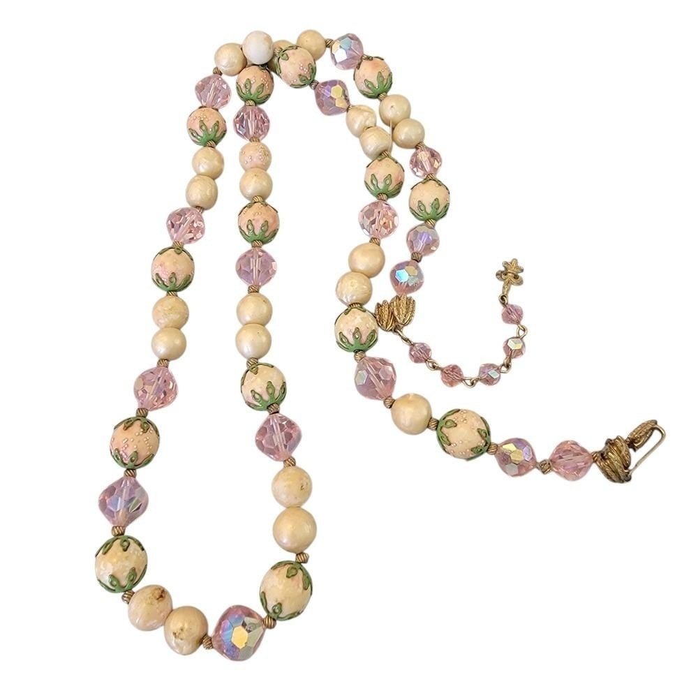 Vendome Vintage Signed “Garden Party” Crystal & Faux Pearl Necklace