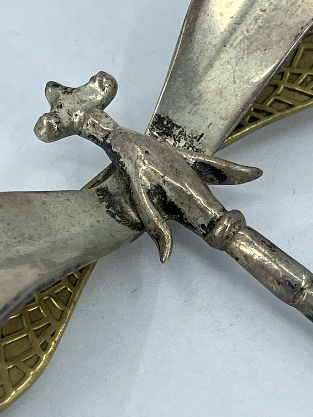 Vintage Mexico Sterling Dragonfly Brooch Eagle Mark Silver 925 Wings Mixed Metal