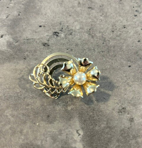 Vintage Lot of 2 Flowers Gold Tone Pin Brooch Purple Rhinestones and Pearl