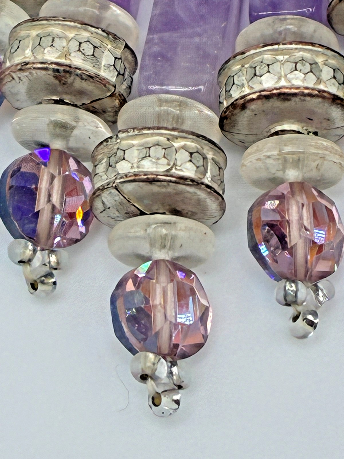 Elegant Classy Vintage Chipita Amethyst Stone Aurora Borealis Bead Clip Earrings