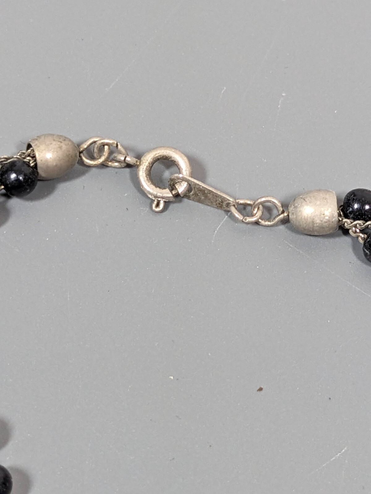 Vintage Black Bead Silver Tone Multi Chain Braided Necklace 17.5 in