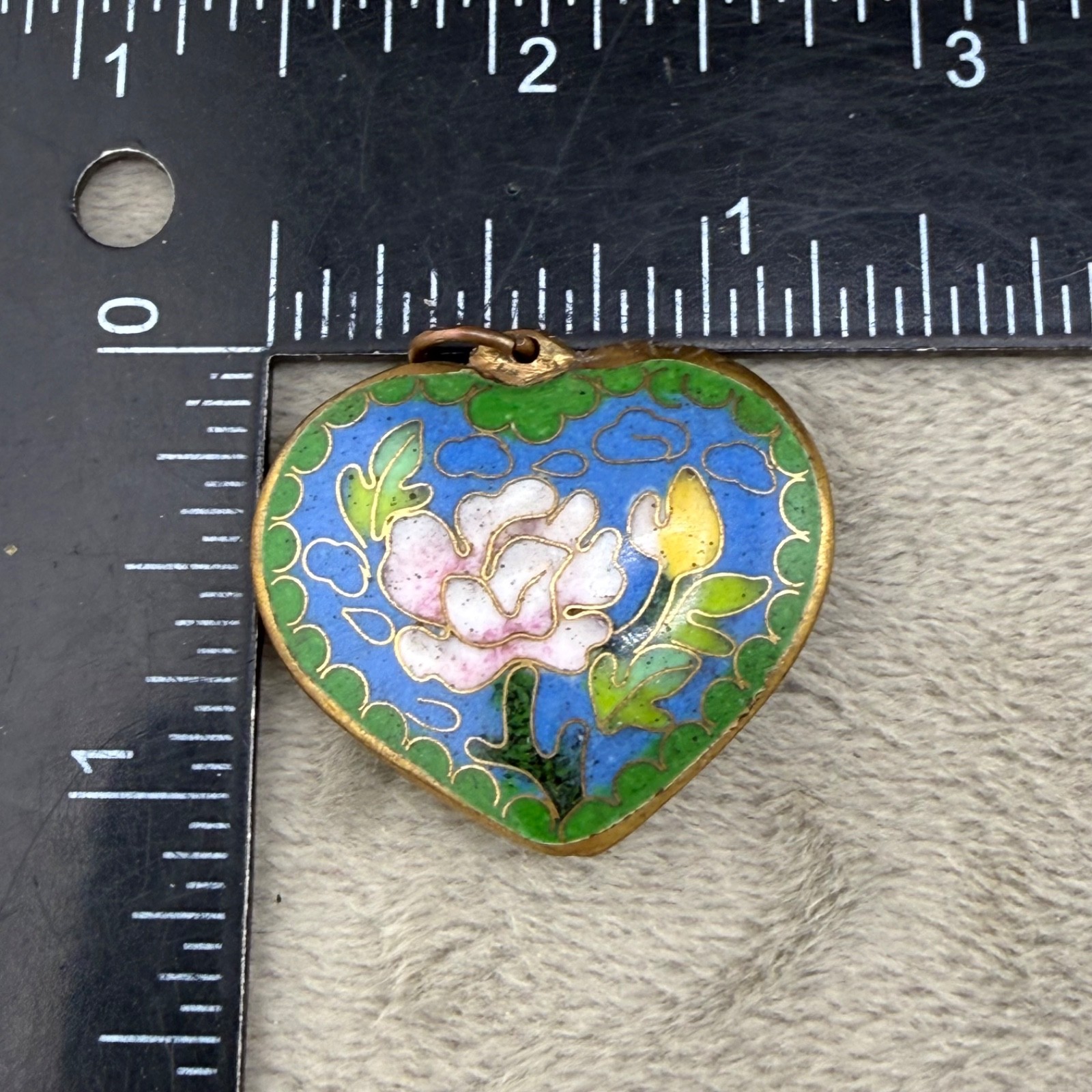 Vintage Cloissone Heart Pendant Gold Tone Enamel Puff Heart Reversible