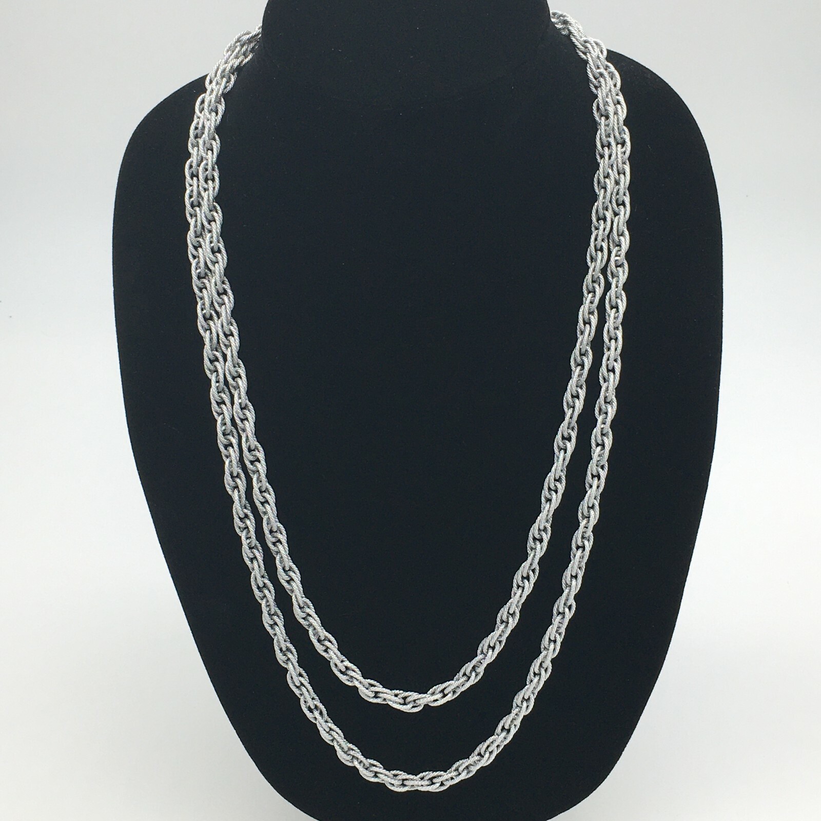 Silver Textured German Eloxal Aluminum Curb Link Double Wrap Chain Necklace ✨EXC