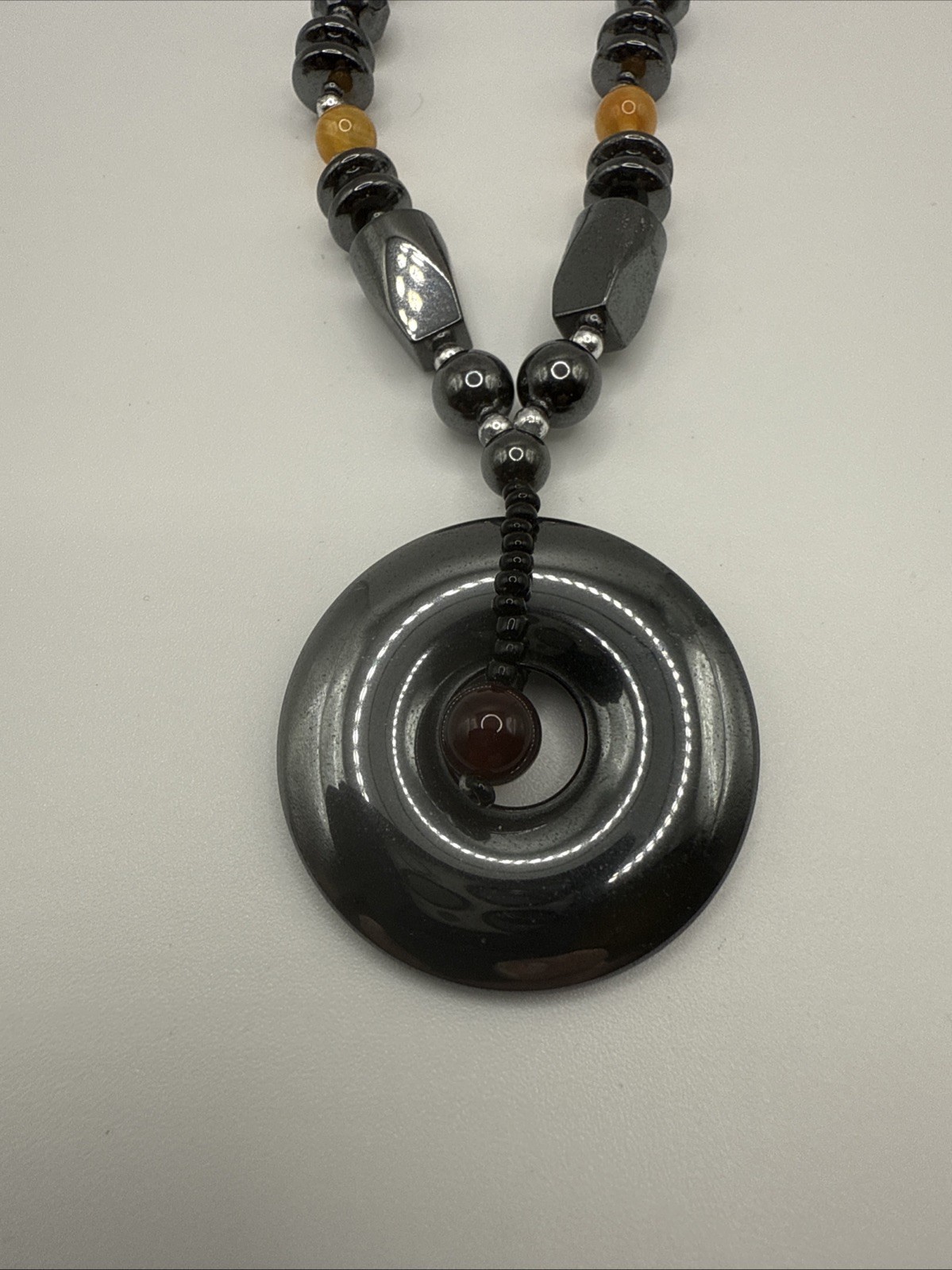 Vintage Hematite Necklace Stretch Bracelet Set Whimsigoth Barrel Clasp 17.5”