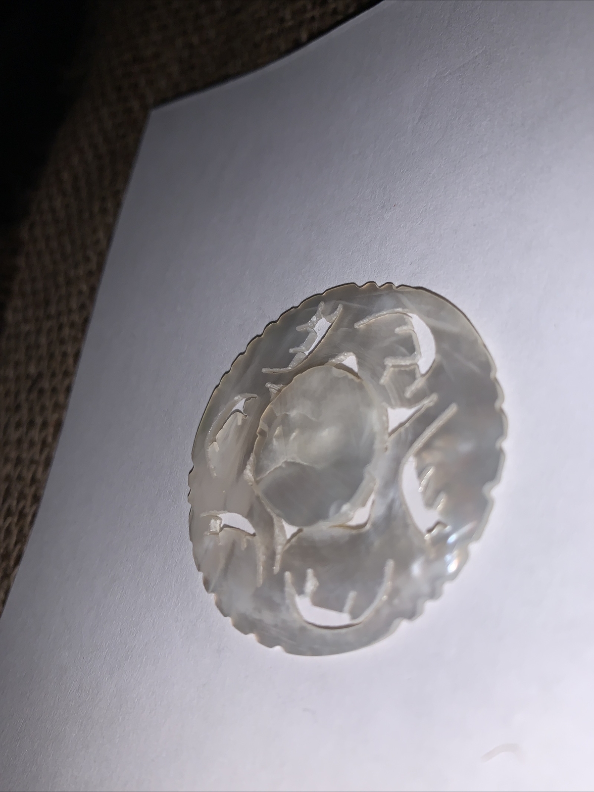 Vintage Carved Mother Of Pearl Pin, 1-1/2″ Across, Missing Back