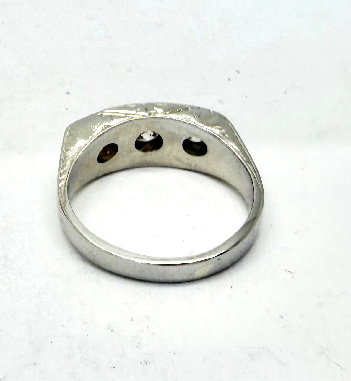 Antique 3 Old European Cut Diamond Ring 18 K White Gold w/Card Appraisal 8.5