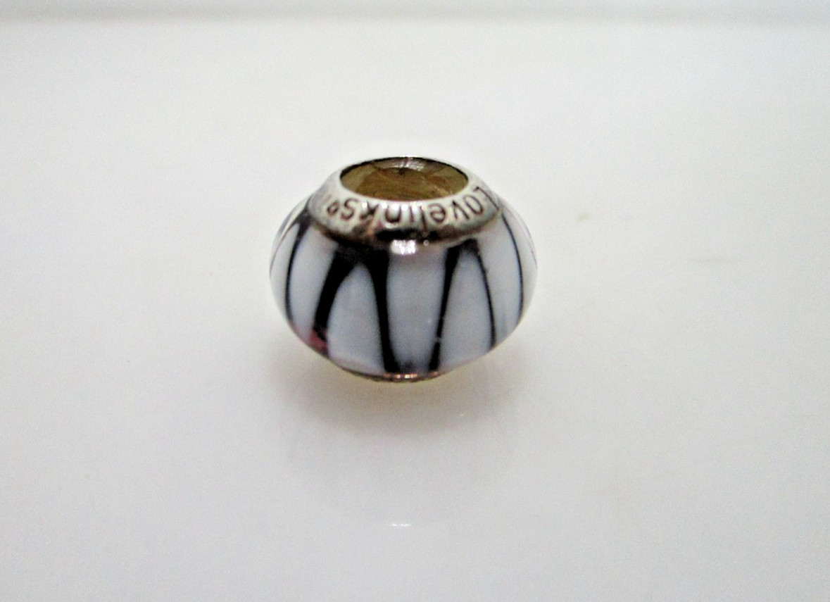 Lovelinks Murano Glass Purple White Zig Zag Charm Only for Bracelet 925
