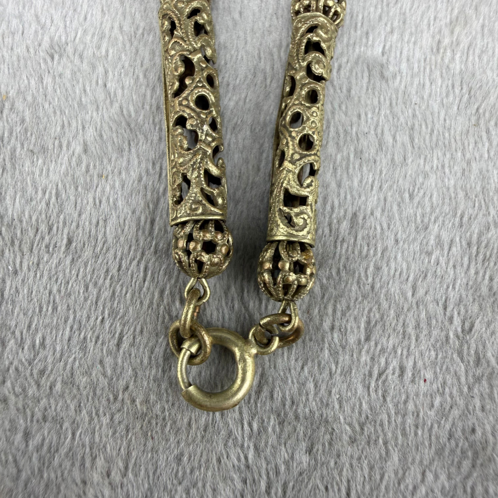 Vintage Masonic Medallion Necklace Gold Tone Filigree Chain Rhinestone READ 28”