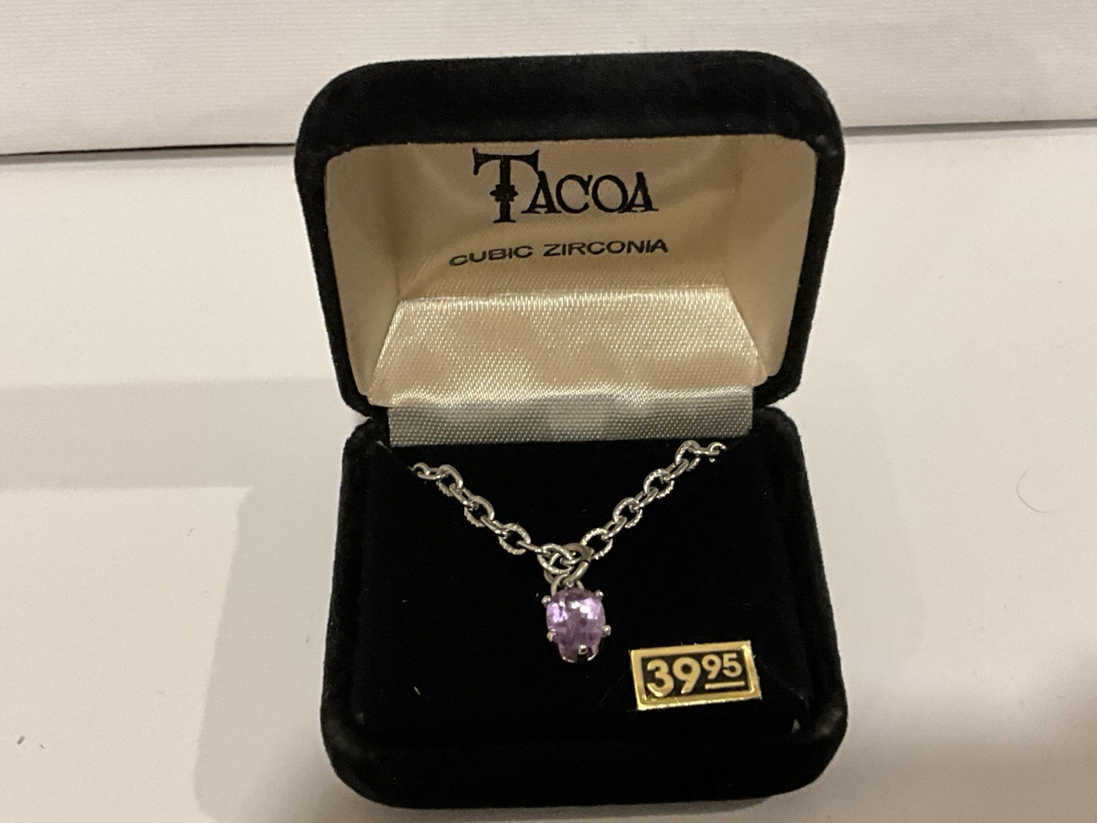 NIB Tacoa Lot Of 2 Necklaces 1. Clear 2. Purple Amethyst Cubic Zirconia Chain W