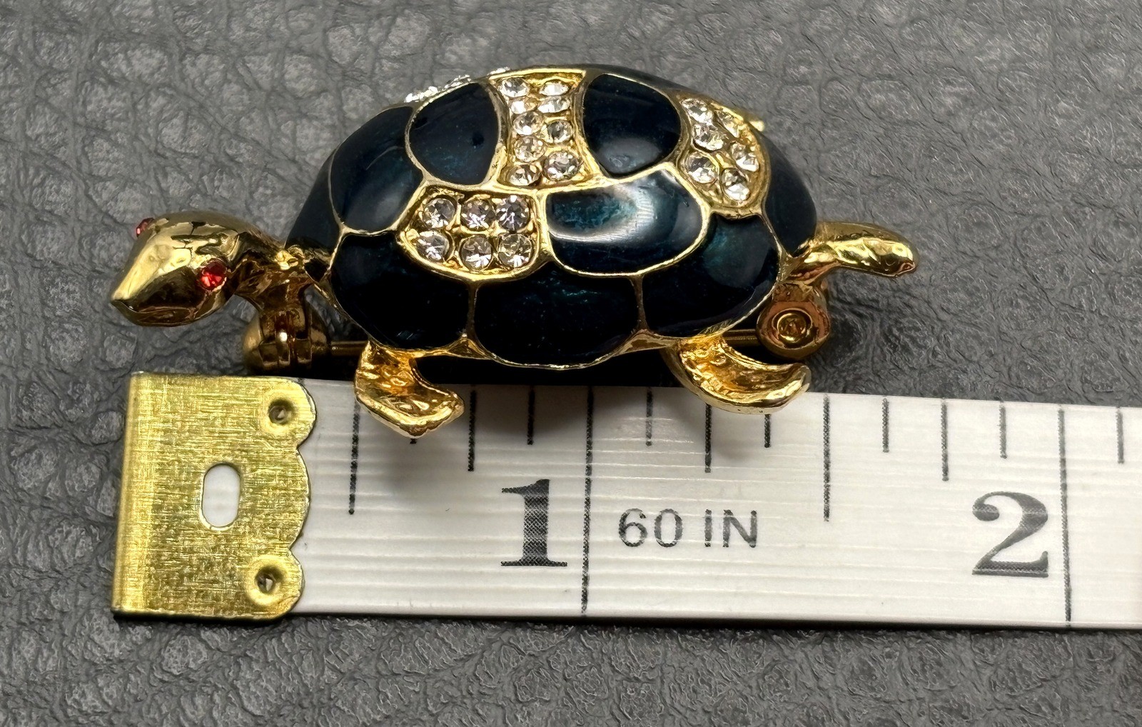 Vintage Enamel Rhinestone Gold Tone Turtle Brooch Pin