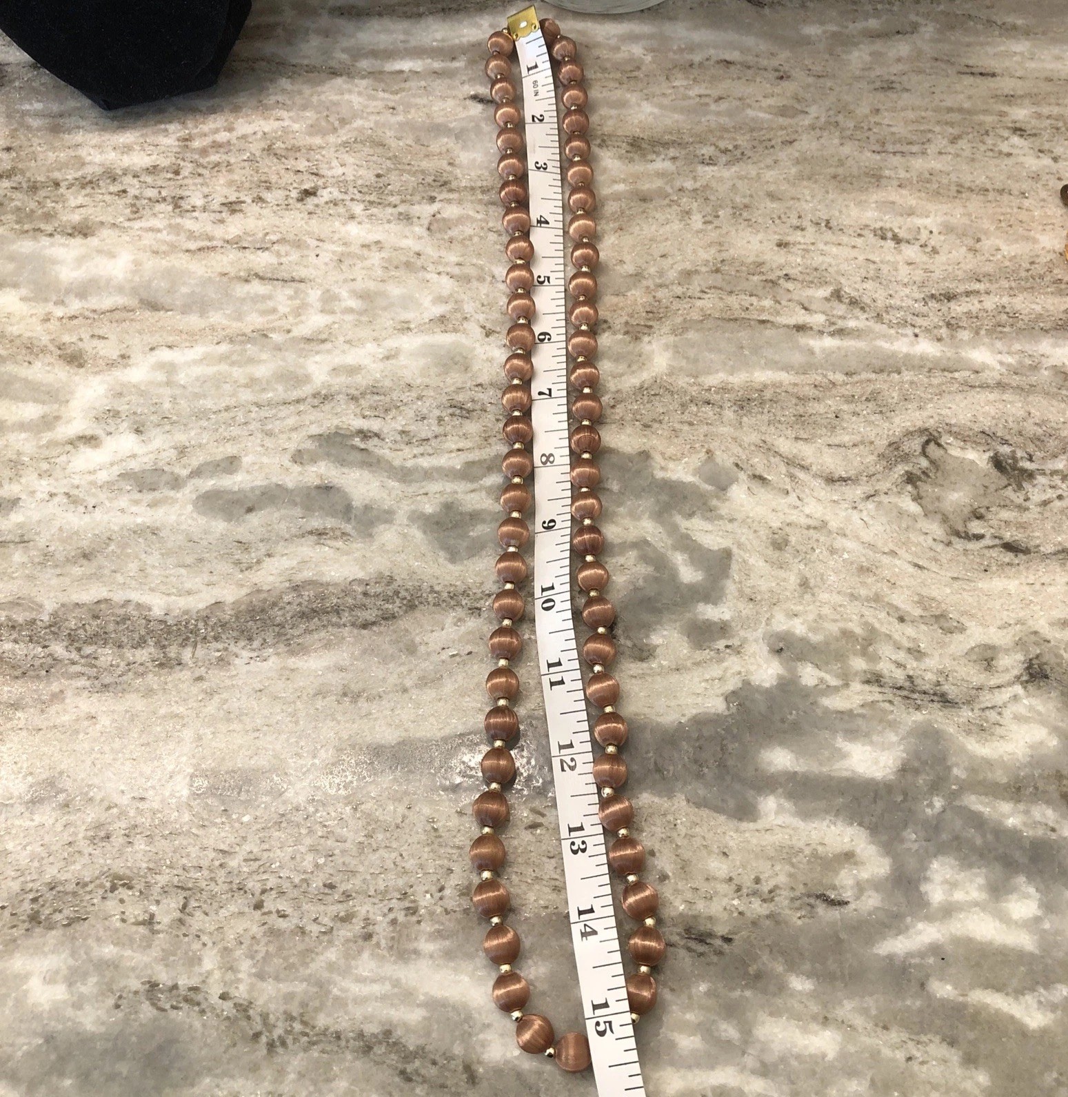 Vintage Silk Champagne/Brown With Gold Tone Beaded Necklace Stationary