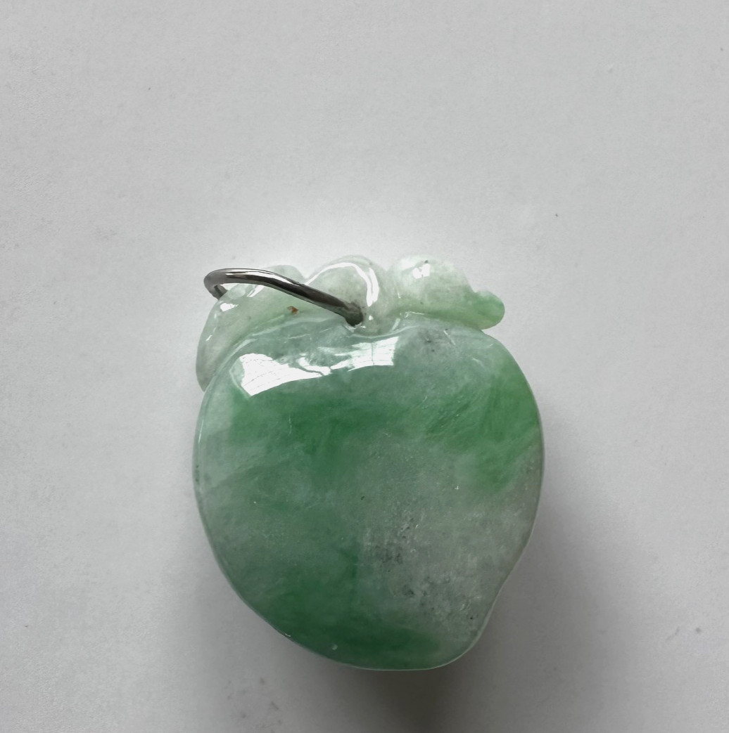 Vintage Hand-Carved Green Jadeite Jade Peach Pendant