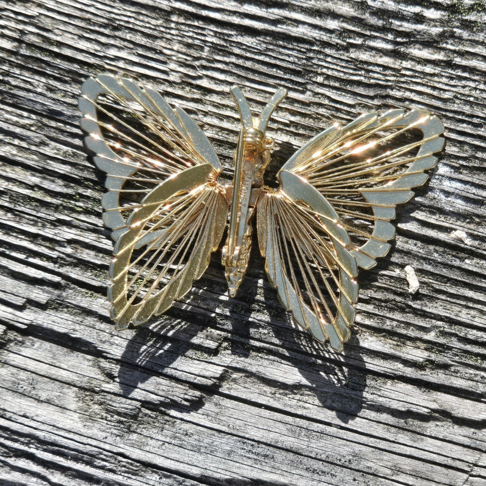 Vintage Monet Butterfly Brooch Gold Tone signed Pin Statement Minimalist jewelry