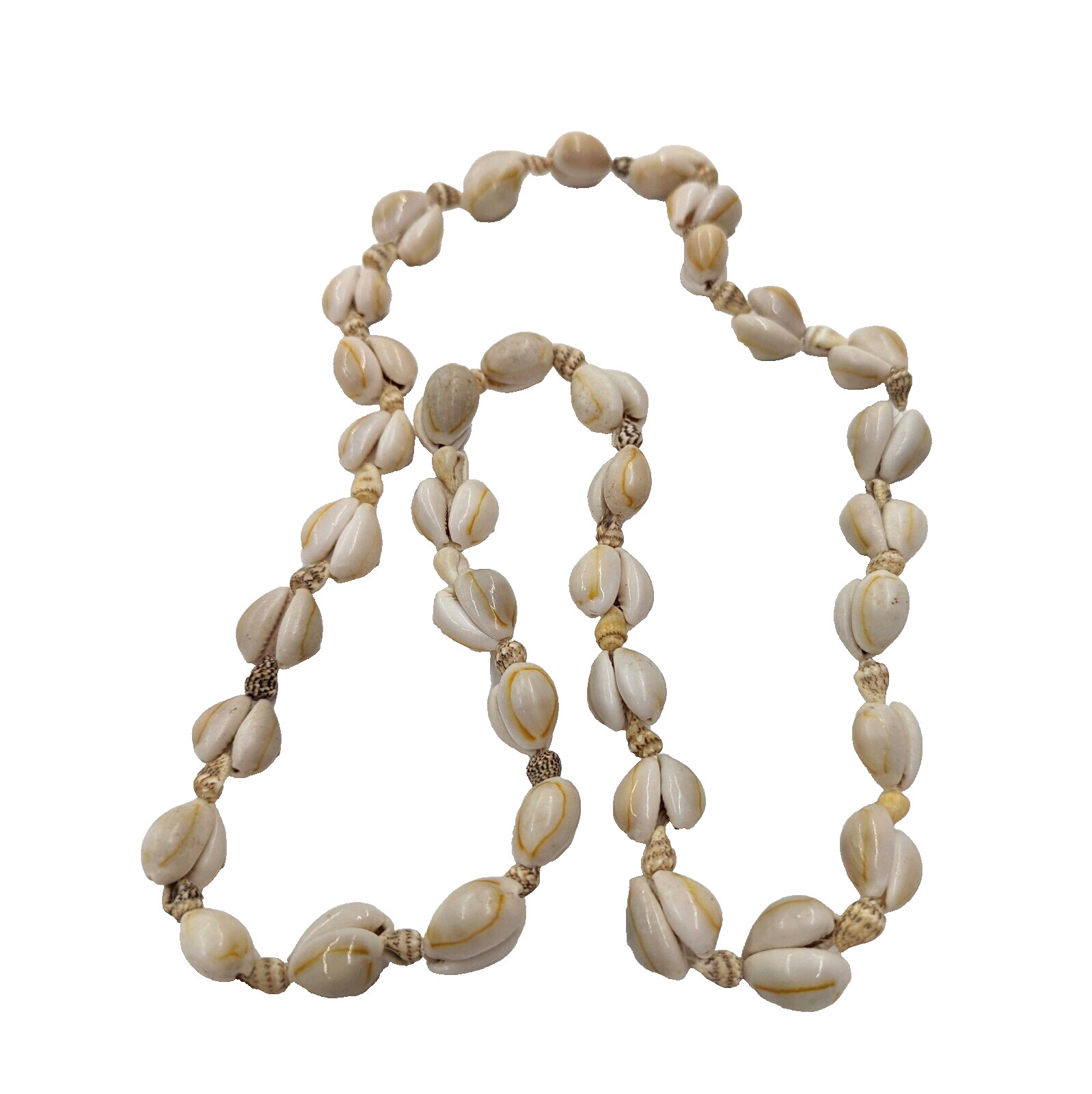 VTG Natural Boho 32″ Hawaiian Cowrie Lei Sea Shell Mini Conch Necklace Beaded