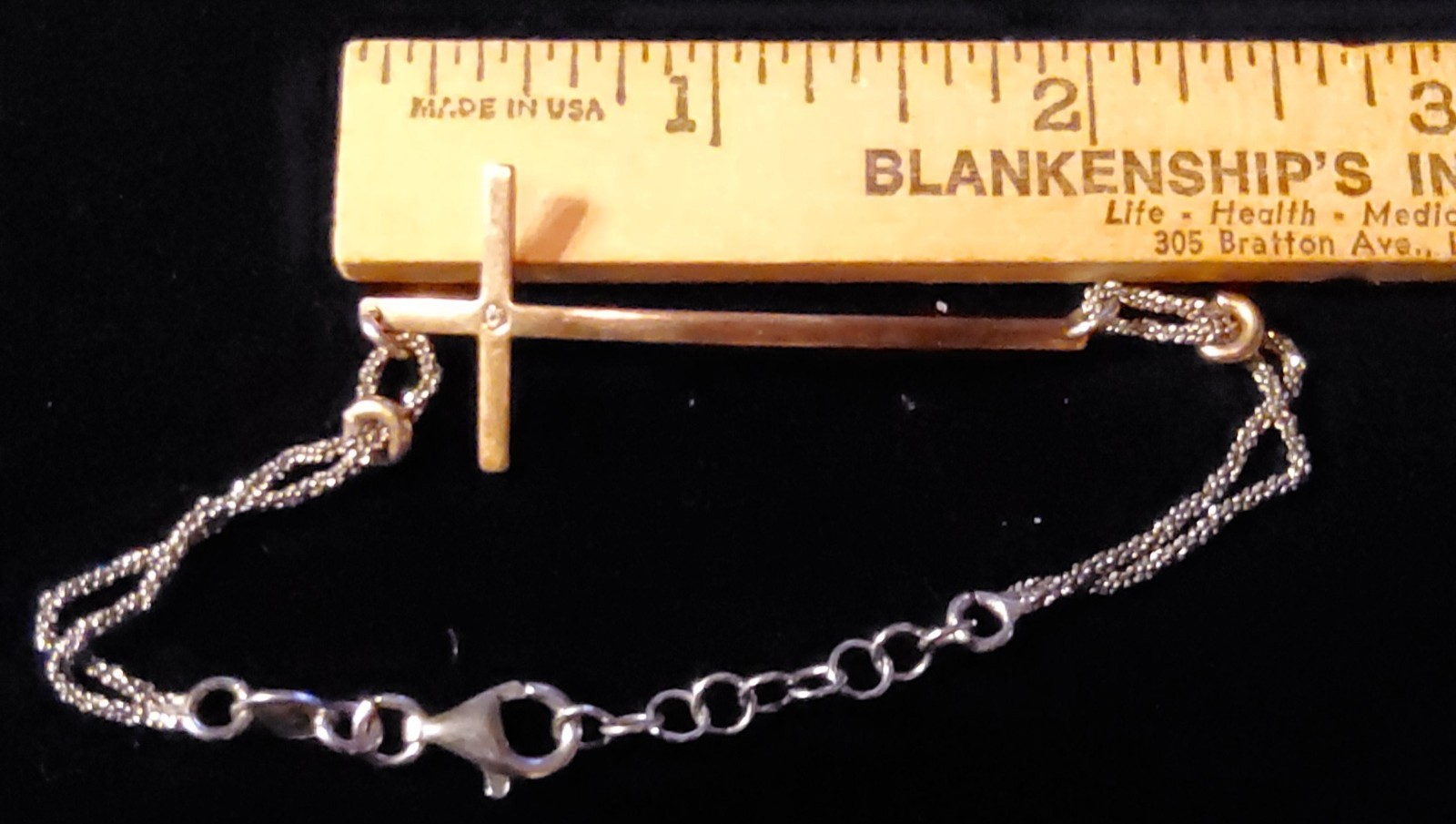 Vtg Dyadema Italtin Sterling Silver Sideways Cross , Small Stone In Center 7″