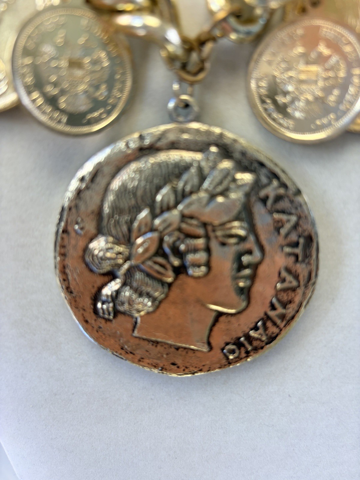 Vintage Heavy Chunky Gold Tone Roman Coin Necklace 128g Runway Statement Jewelry