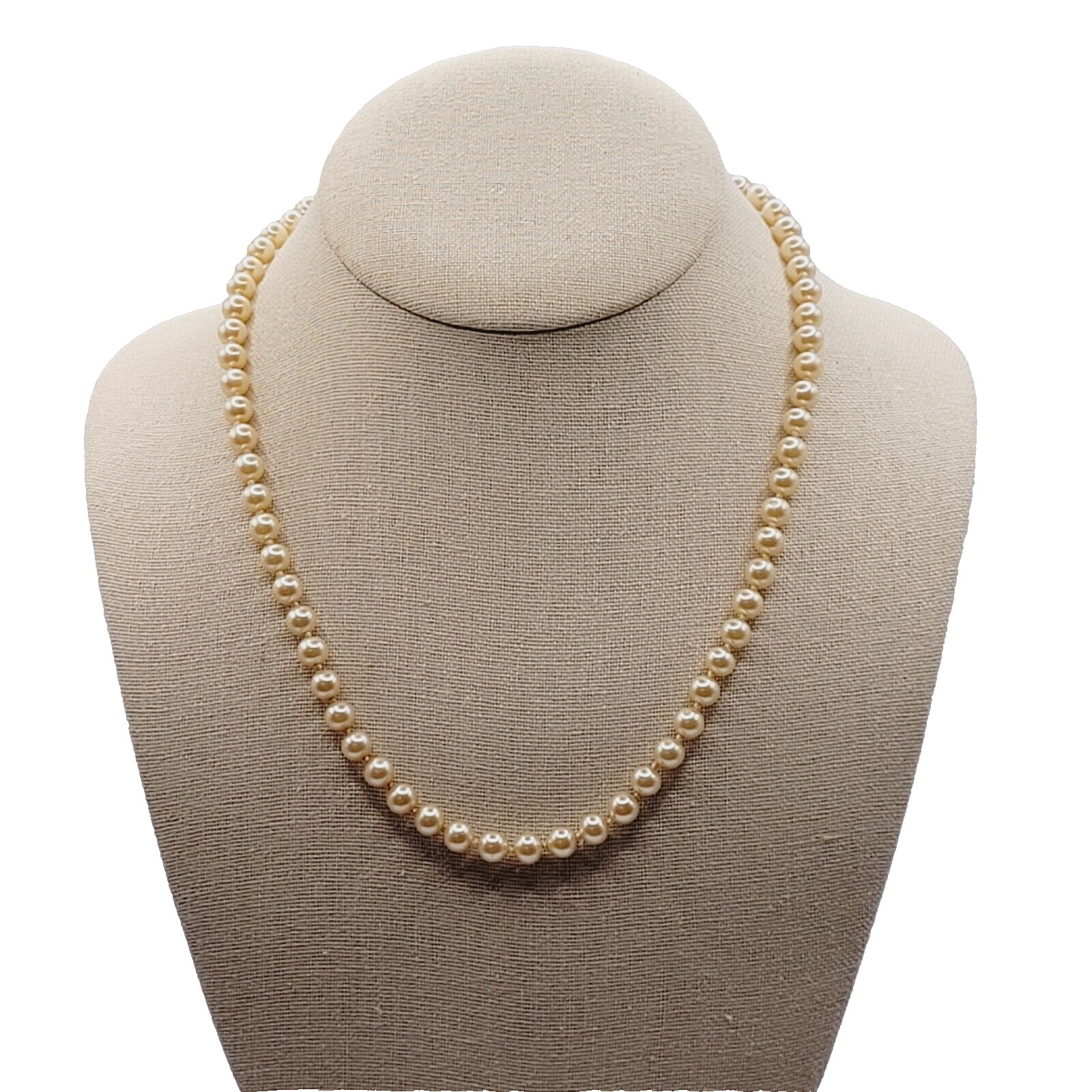 Cream Hand Knot Faux Pearl Bead Necklace GSilver Mark Vintage Necklace 19 Inch