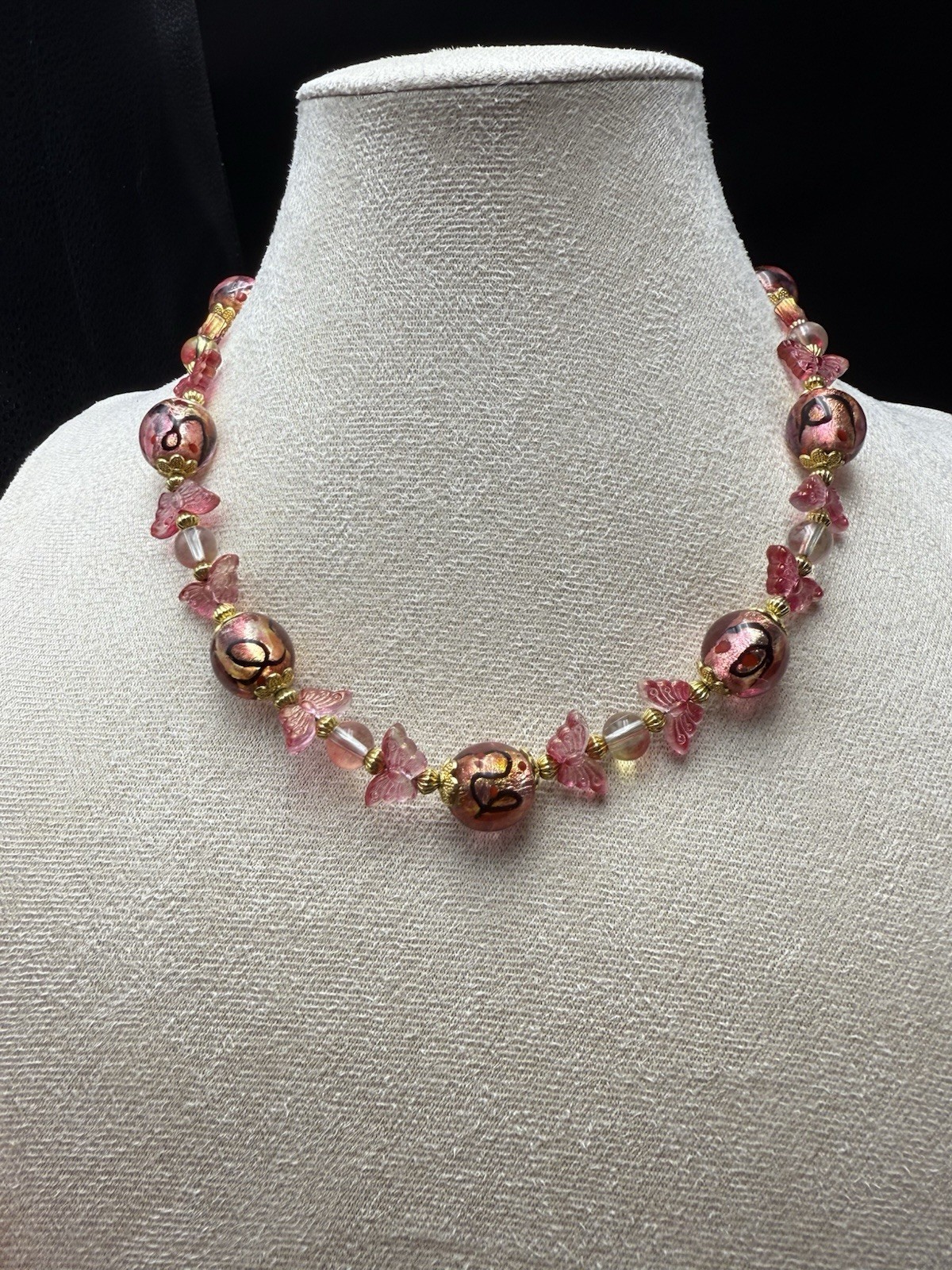 Italy Murano handmade glass colorful leaf necklace pink 45cm