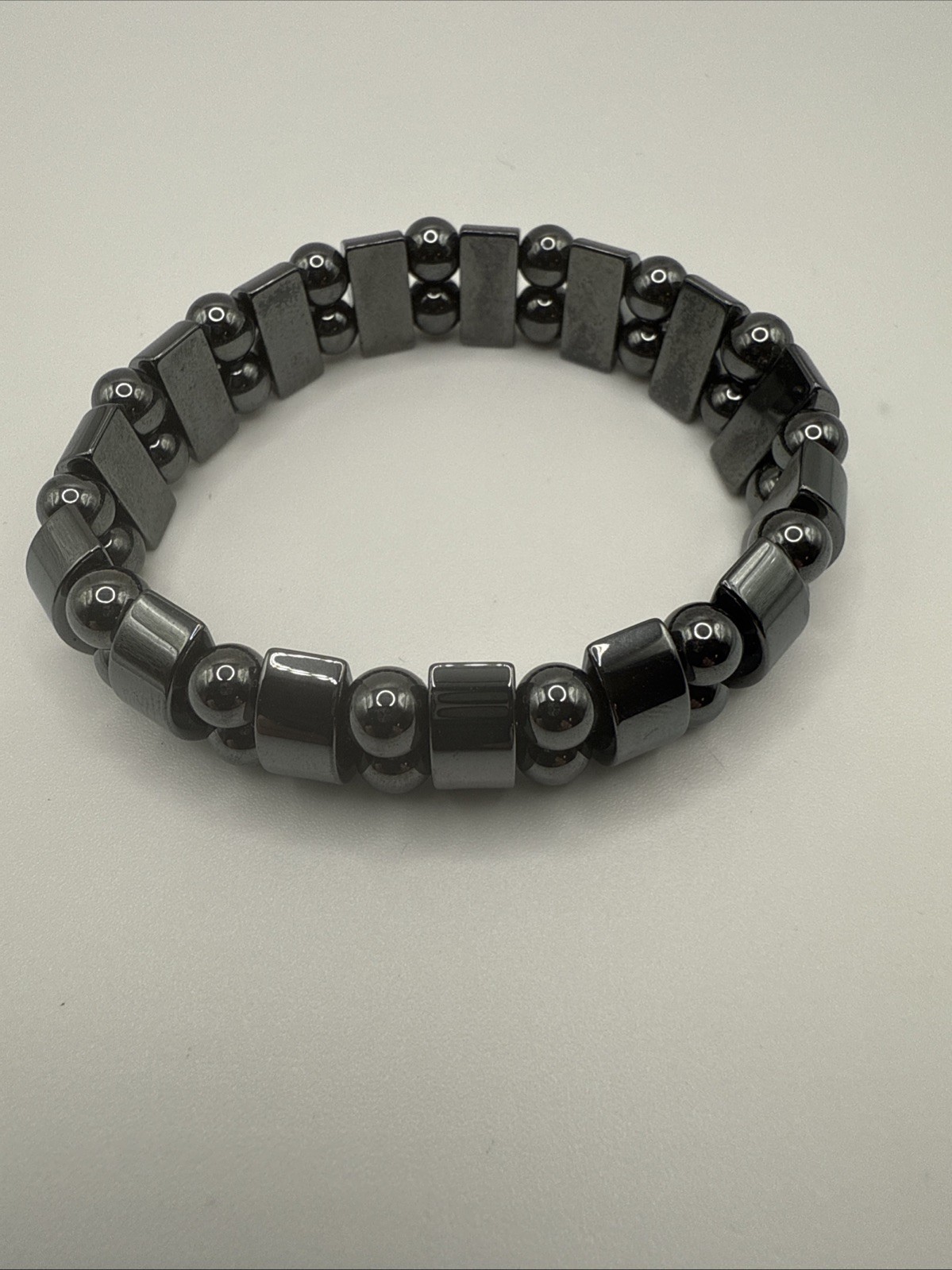 Vintage Hematite Necklace Stretch Bracelet Set Whimsigoth Barrel Clasp 17.5”