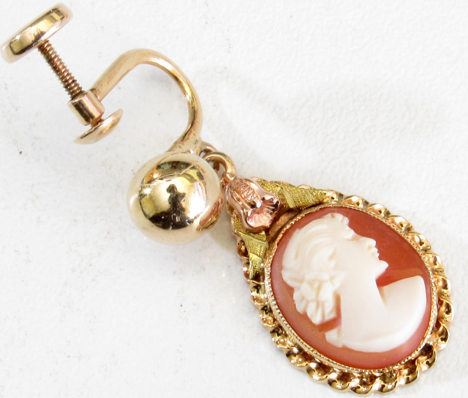10K Gold – BDA Cameo Tear Drop, Screw Type Earrings – FREE Shipping!