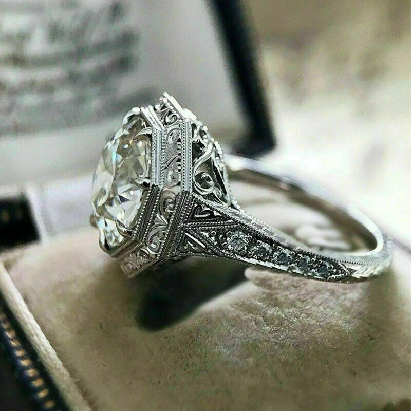 4.50Ct Art Deco Style Lab-Created Diamond Engagement Wedding White Gold FN Ring