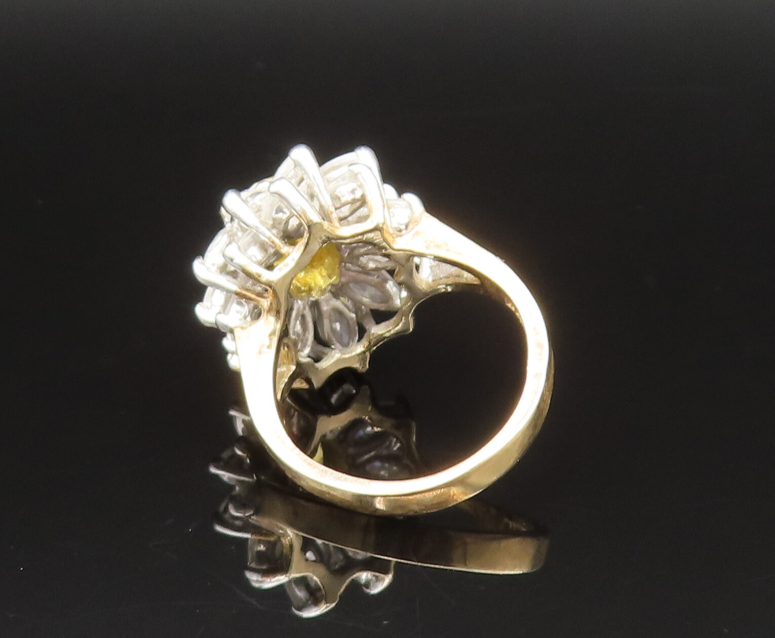 925 Sterling Silver Vintage Citrine & Cubic Zirconia Flower Ring Sz 7.5 RG25496
