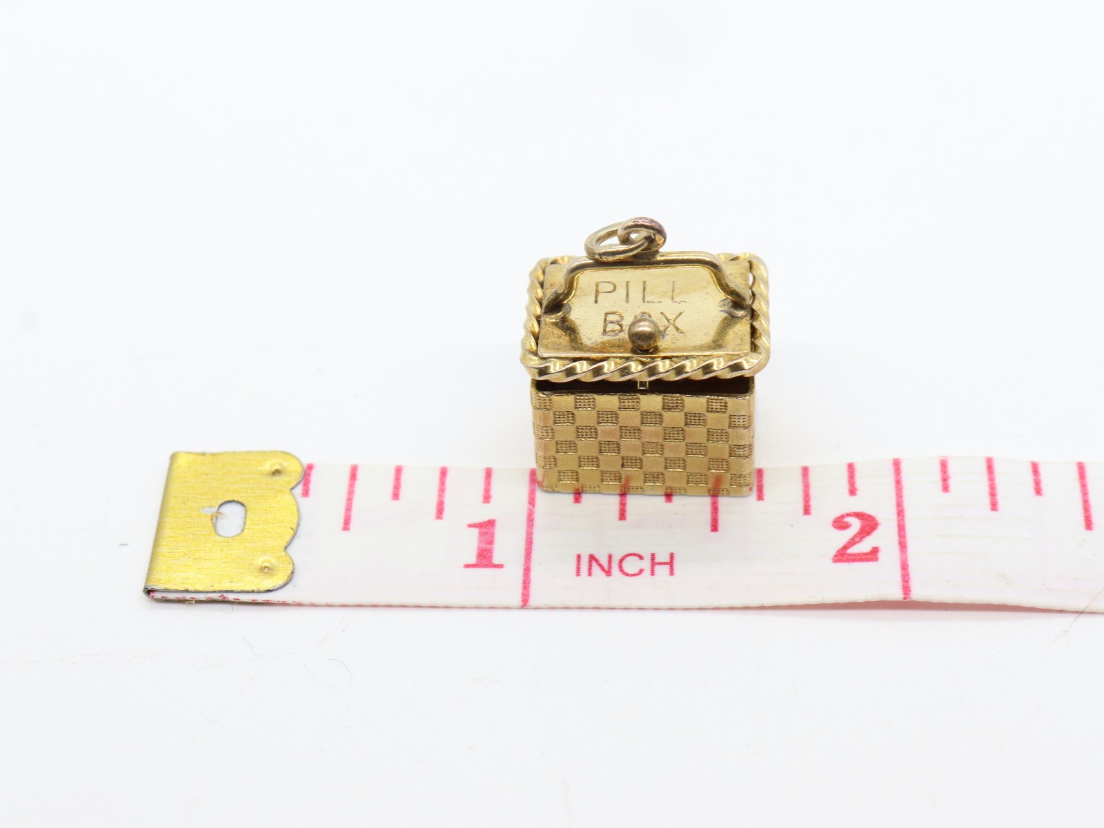 Vintage Yellow Tone Gold Wash Basket Pill Box Charm