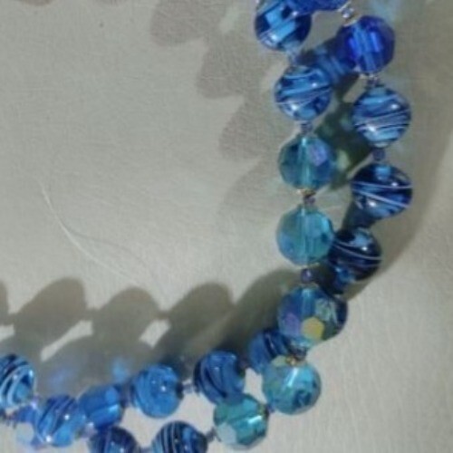 Necklace Vintage Strand Artisan Blue Teal Beaded Hook Clasp Retro Jewelry Glass