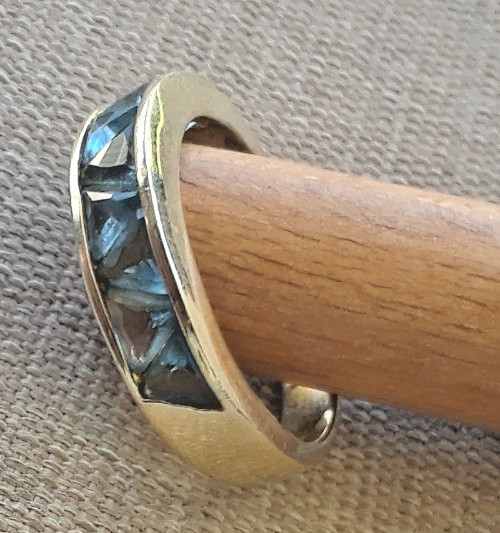 Vintage Trillion channel-set Blue CZ band ring 925 Gold Tone sterling silver PJM