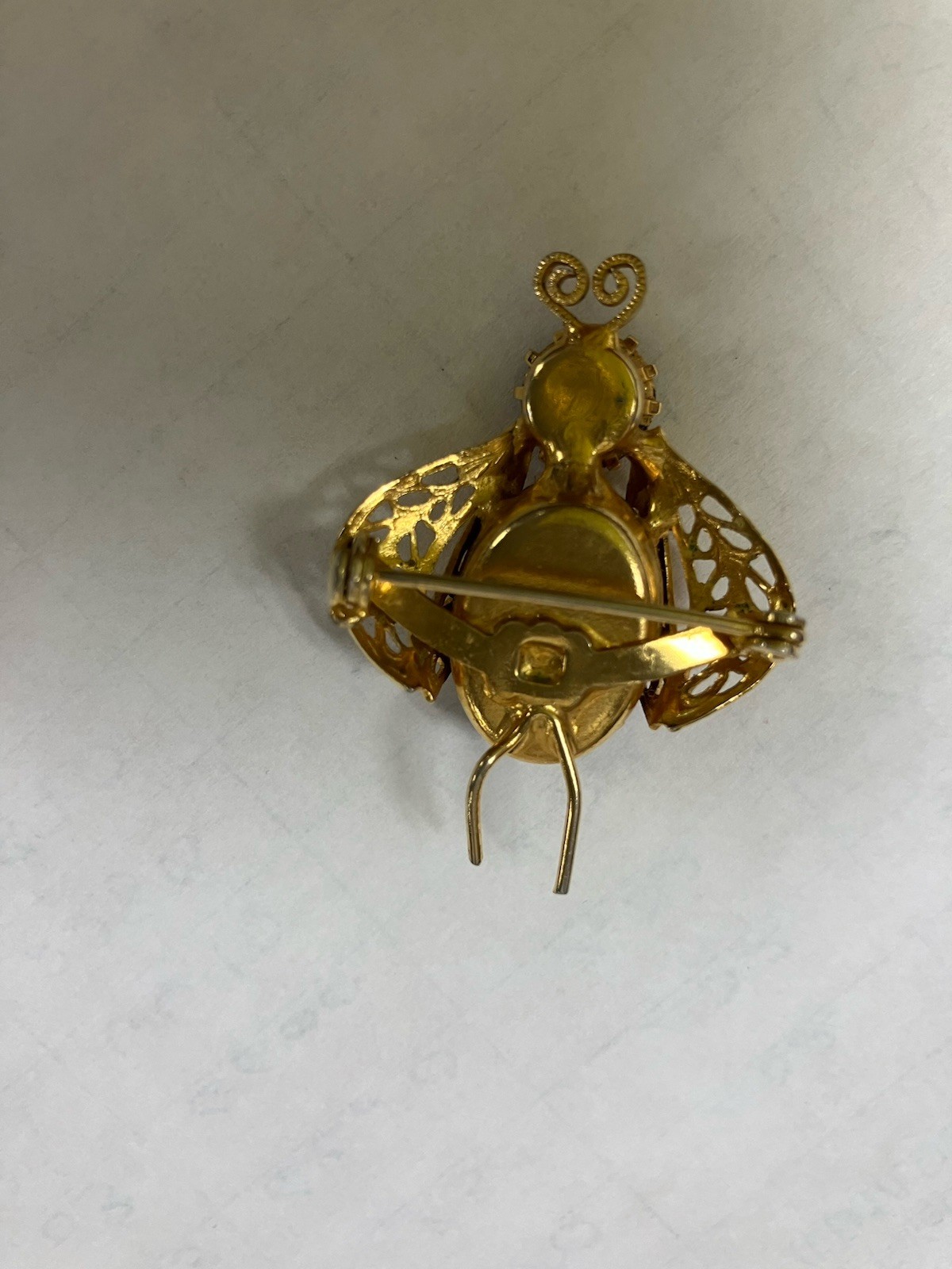 Lot 2 Vtg Insect Bug Brooches Coro Blue Belly Unsigned Topaz Rhinestone Goldtone