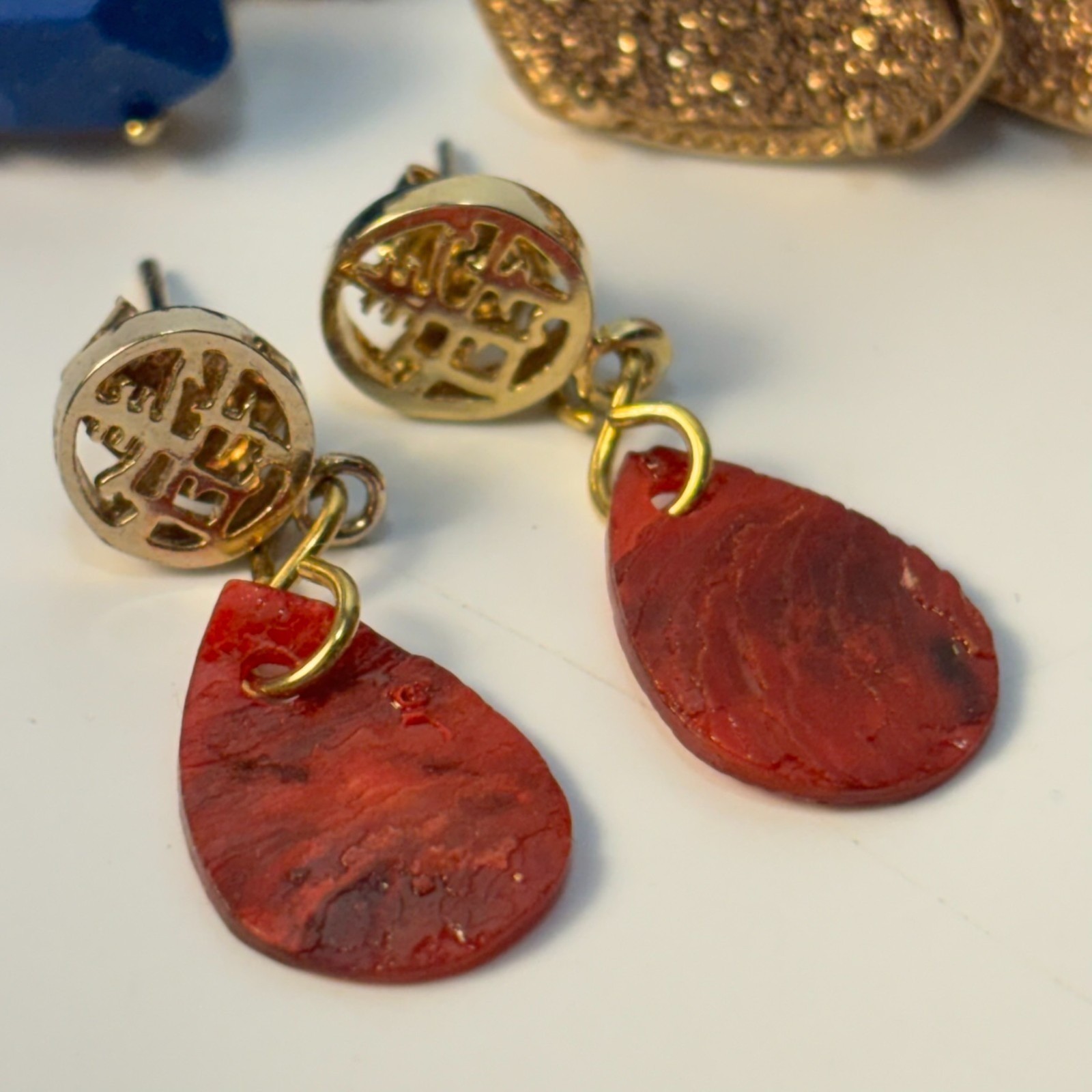 Earring Lot Boho Vintage Western Gold Tone Shell Acrylic
