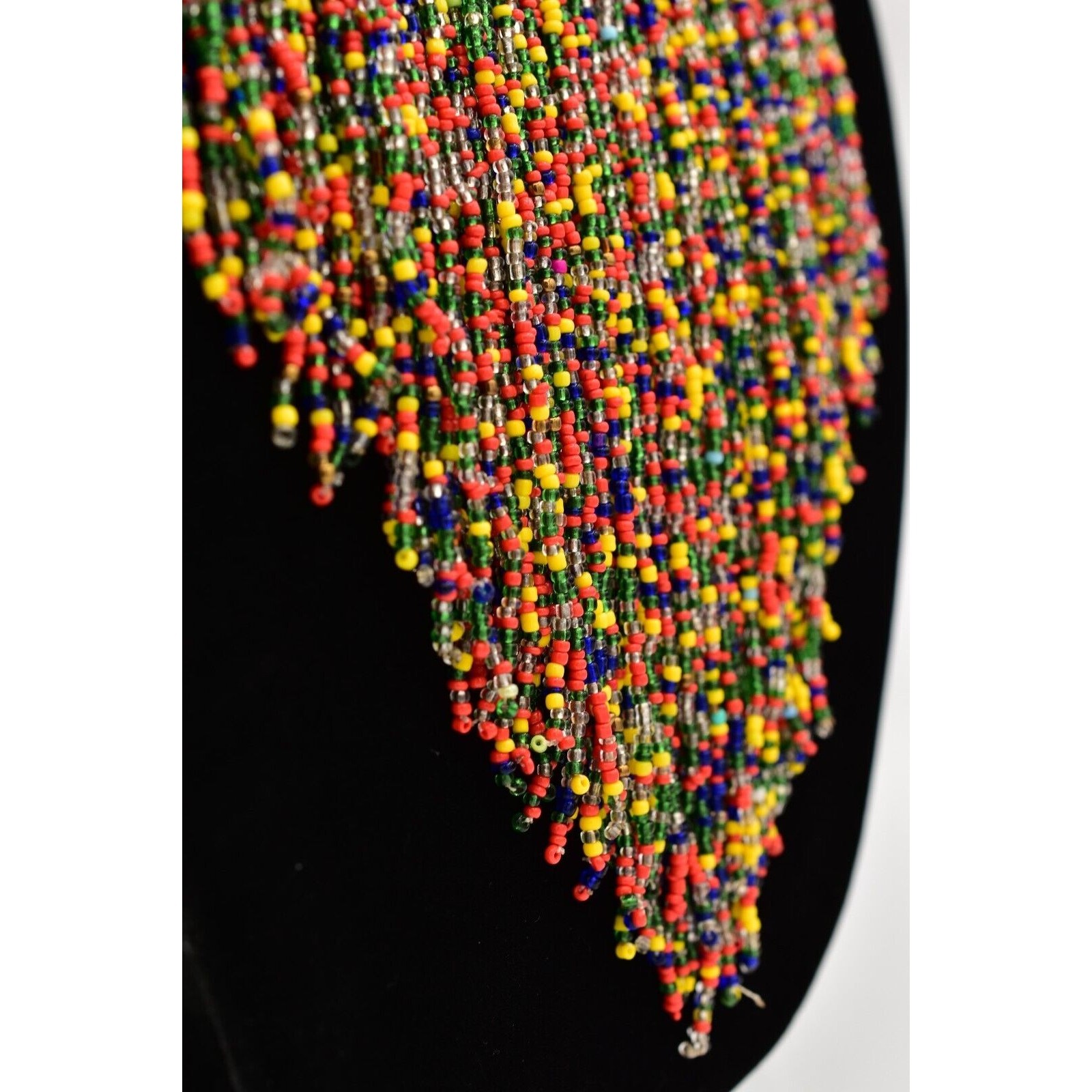 Vintage Rainbow Beaded Bib Statement Necklace Fringe Collar Colorful 70s BinA17