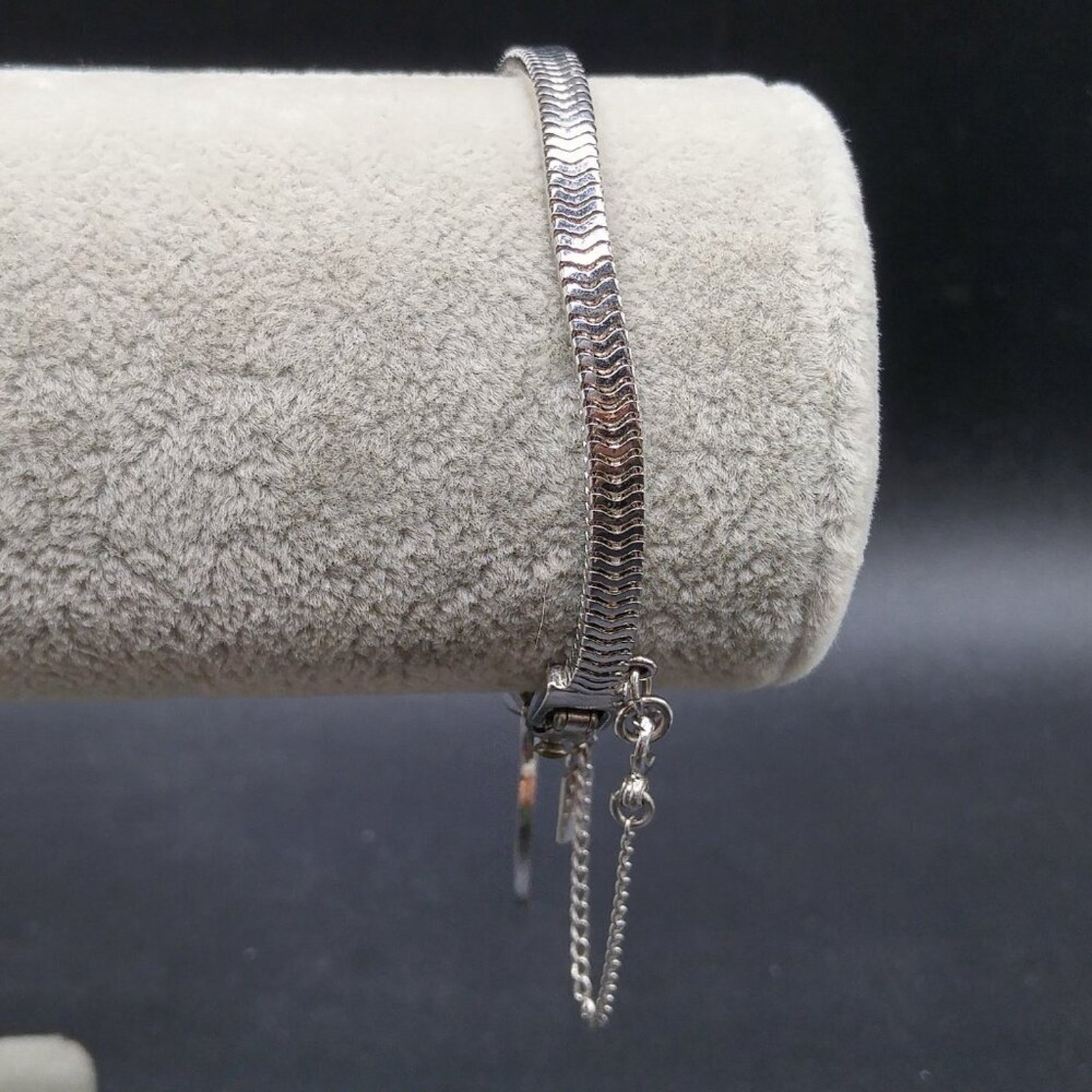 Vintage Monet Snake Chain Bracelet Engravable Disk Rhodium Sister Clasp