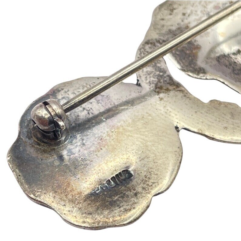 Vintage Sterling Silver Art Nouveau Poppy Flower Brooch Pin Sterling Repousse