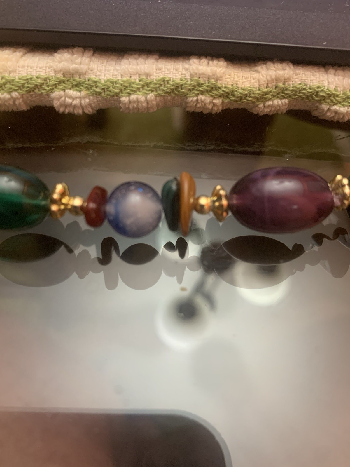 VTG Colorful Faux Stone Beaded Necklace with Gold Spacers Fall Colors