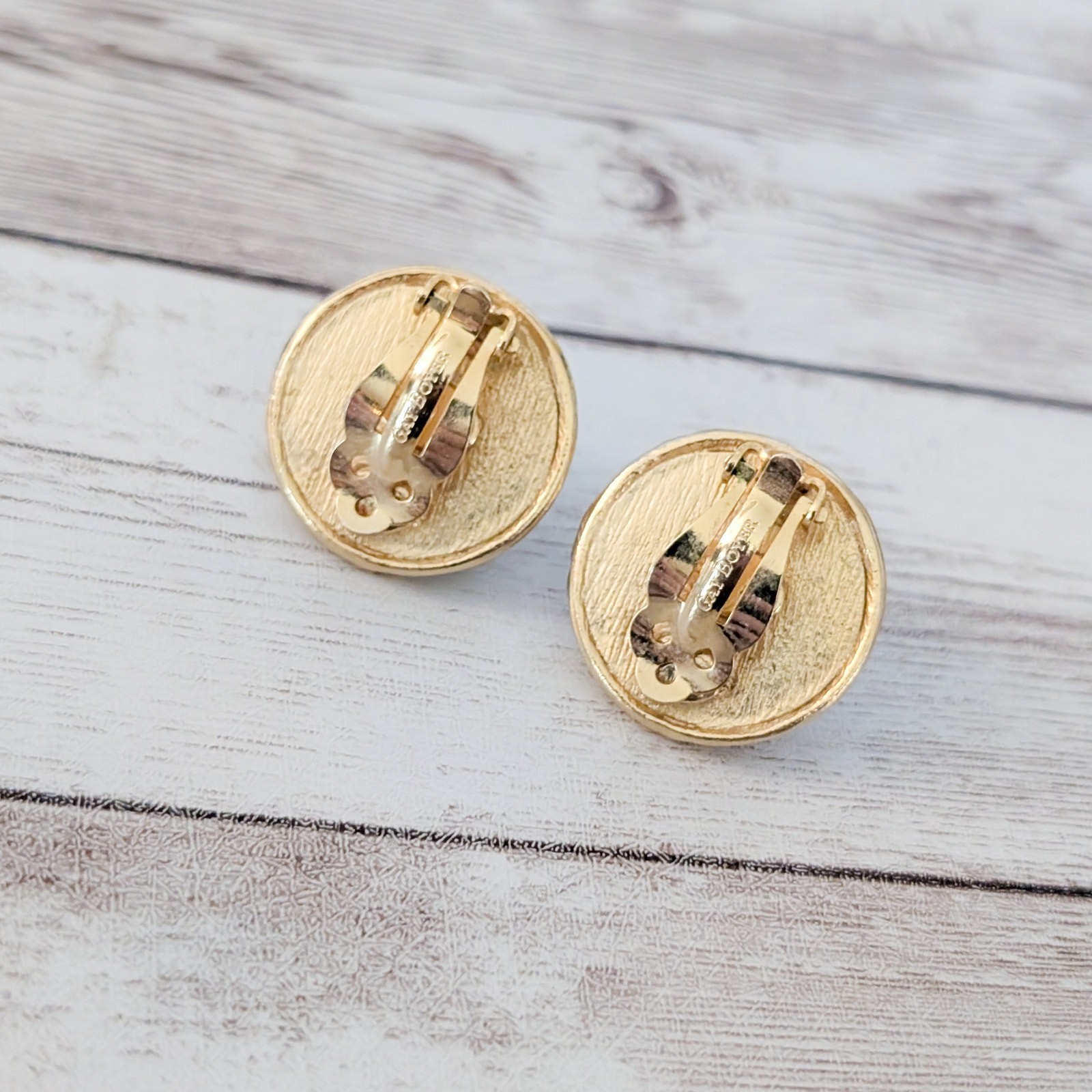 Vintage Gay Boyer Clip On Earrings Faux Pearl with Gold Tone Halo