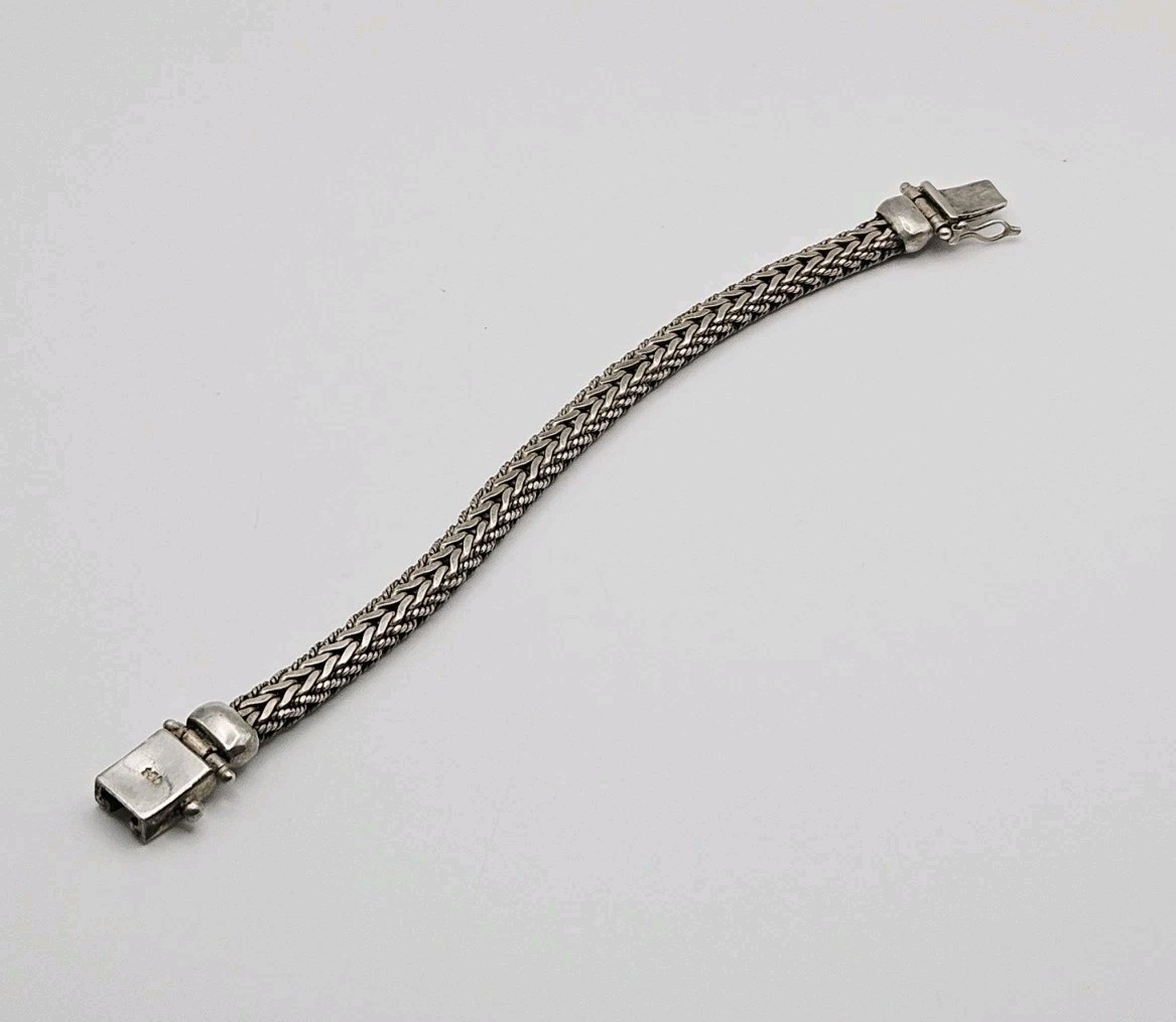 Sterling Silver Vintage Woven Wheat 6mm Chain Bracelet 6.5″