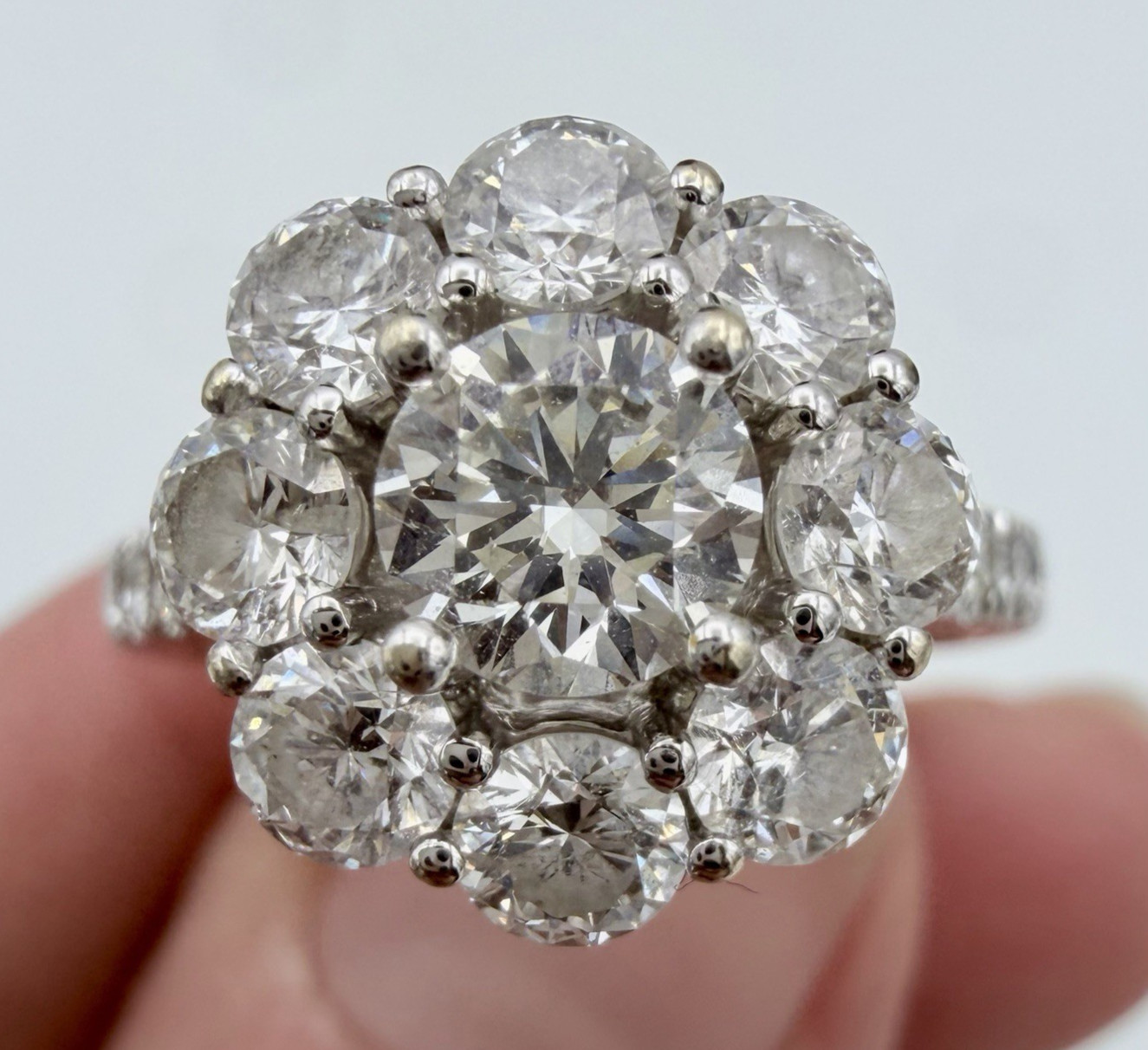 GORGEOUS 18K WHITE GOLD & NATURAL DIAMOND CLUSTER RING 2.29 CTW “JGJ” 6 3/4