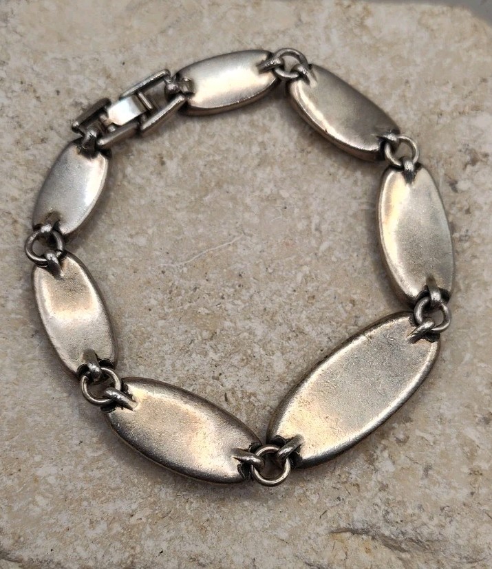 Vintage Silver Plated Abalone Shell Stone Bracelet 7″